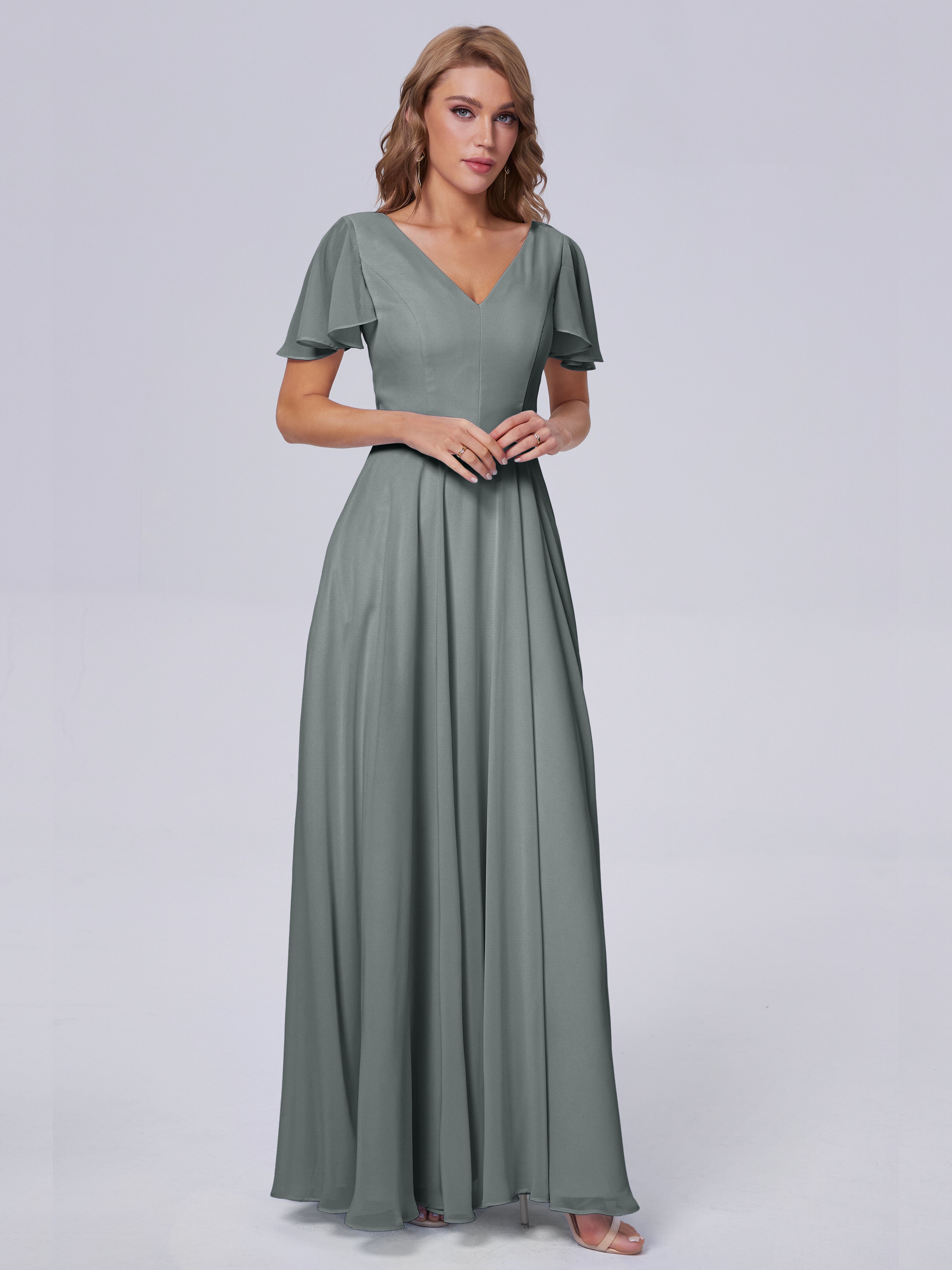 Anastasia Chiffon Long Bridesmaid Dresses With Sleeves