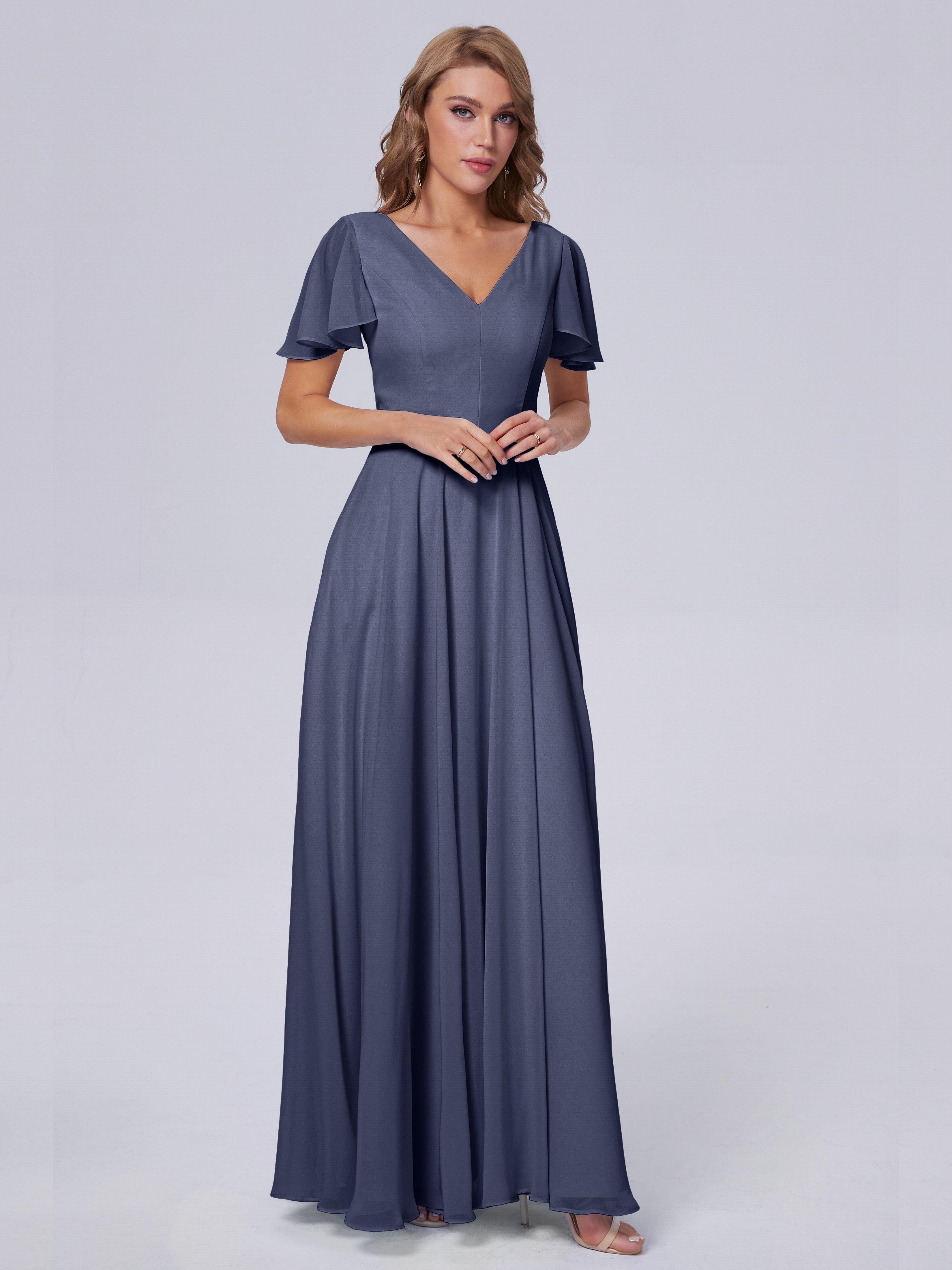 Anastasia Chiffon Long Bridesmaid Dresses With Sleeves