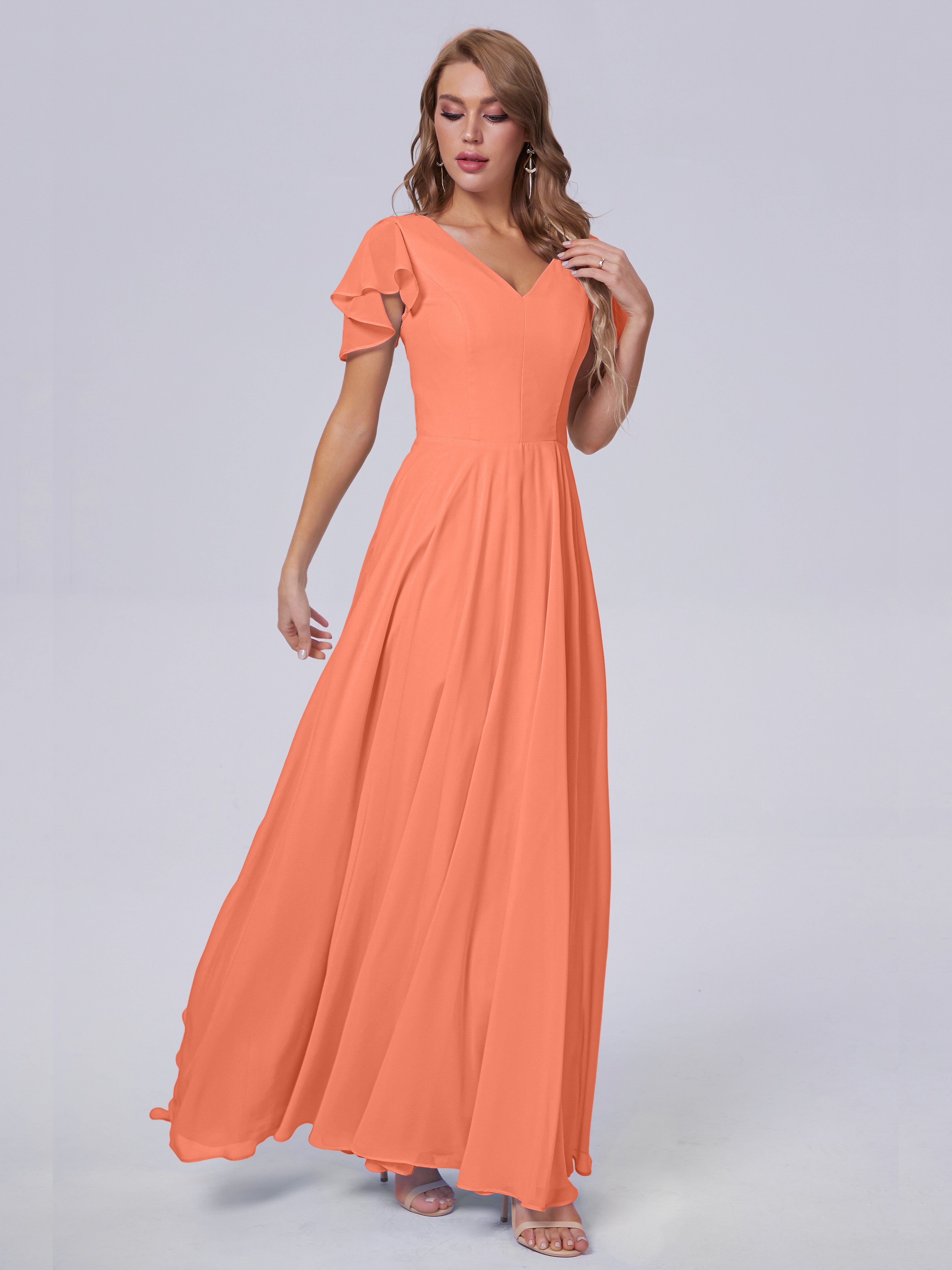 Anastasia Chiffon Long Bridesmaid Dresses With Sleeves