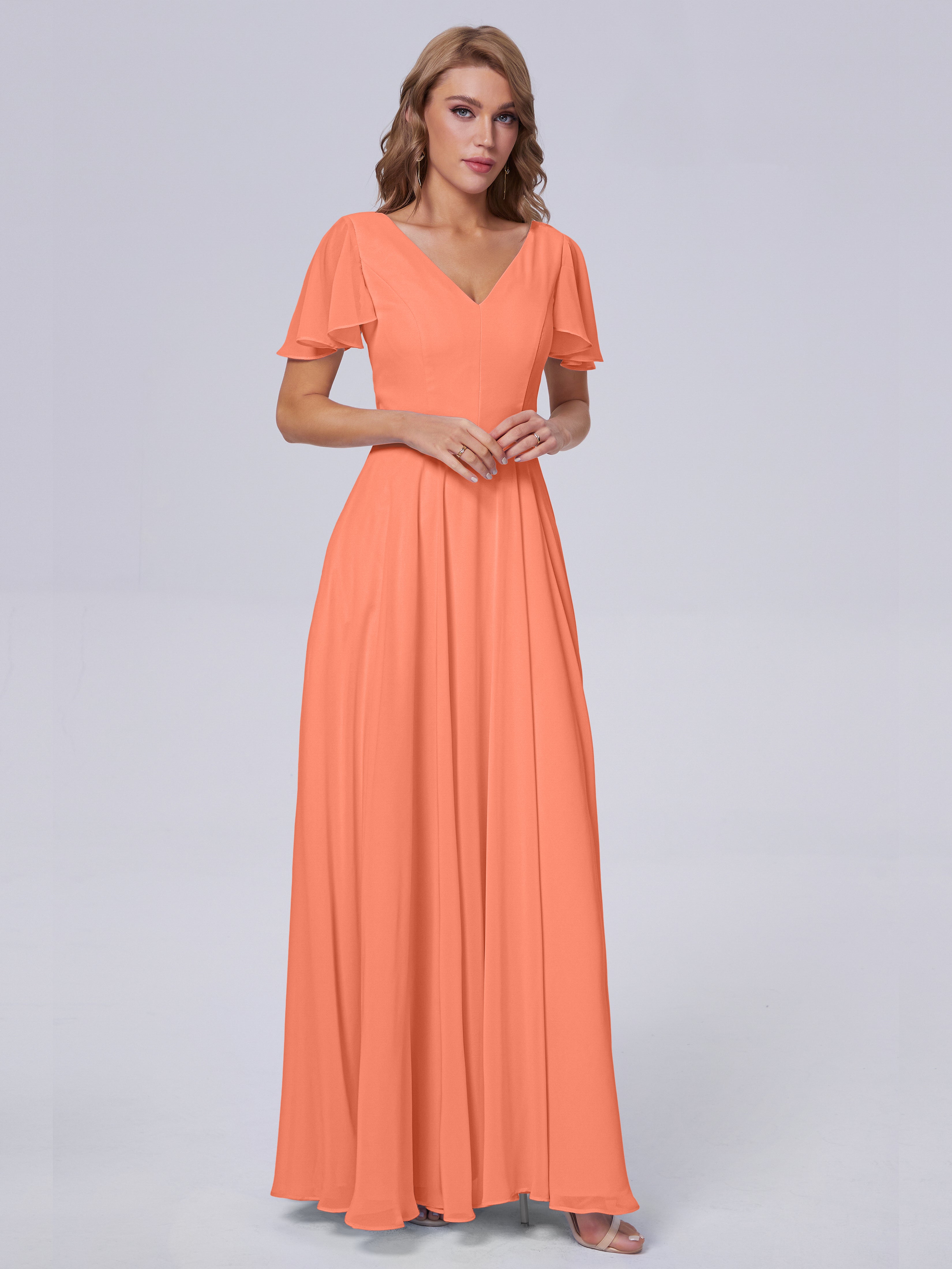 Anastasia Chiffon Long Bridesmaid Dresses With Sleeves