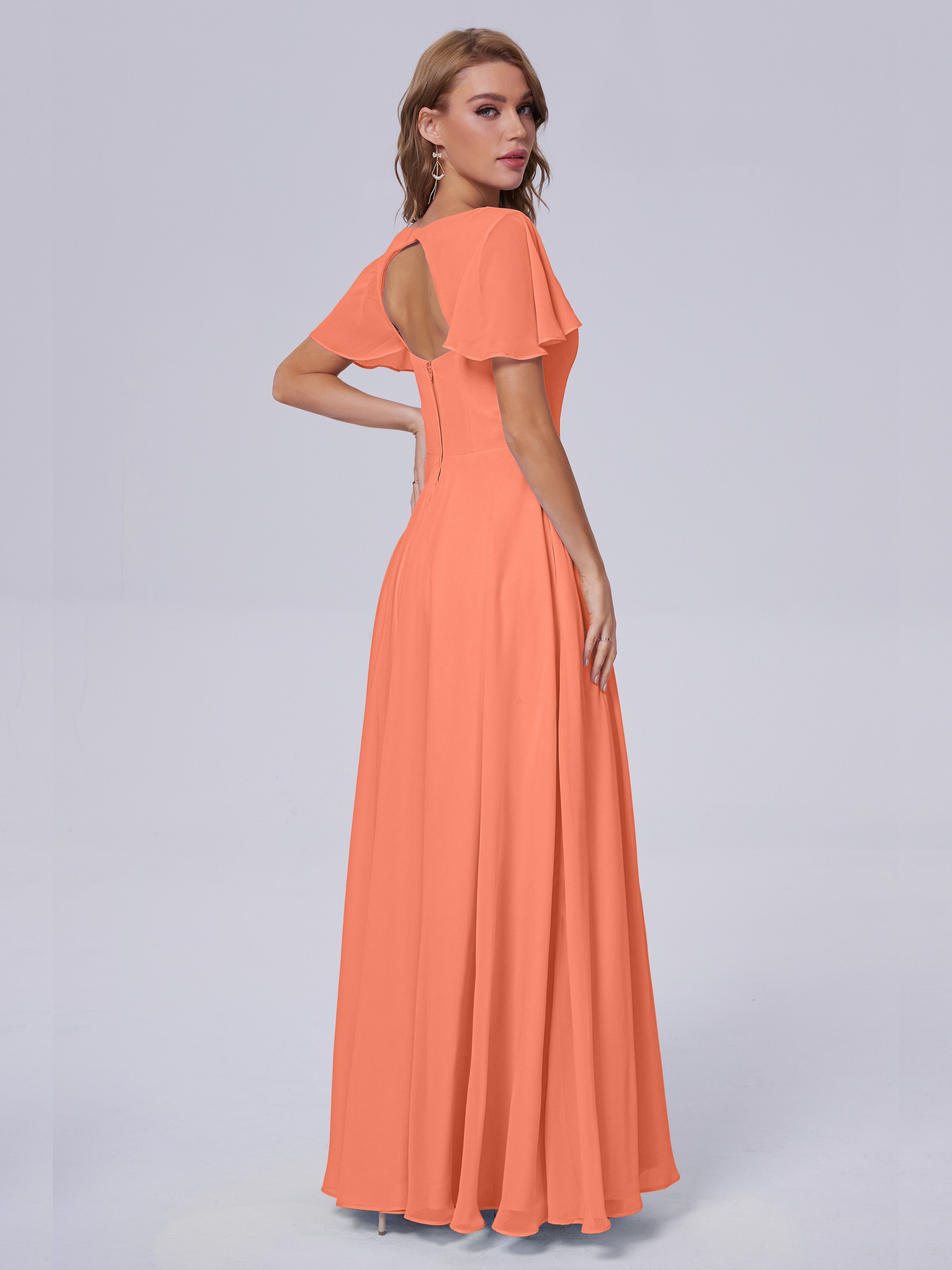 Anastasia Chiffon Long Bridesmaid Dresses With Sleeves