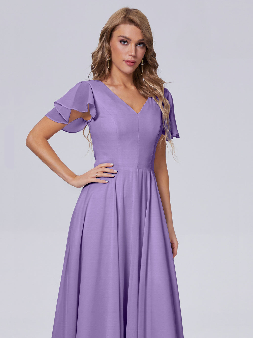 Anastasia Chiffon Long Bridesmaid Dresses With Sleeves