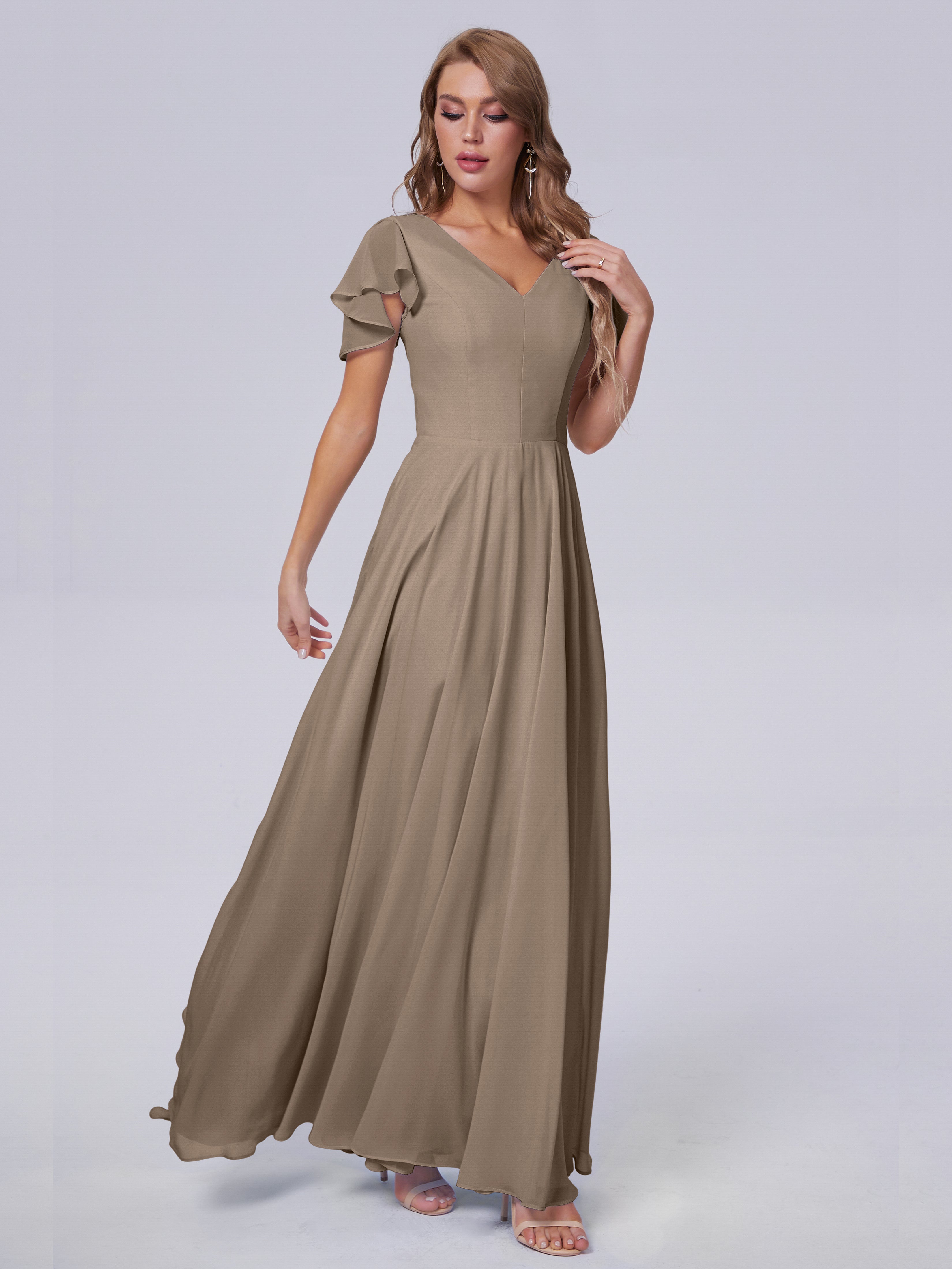 Anastasia Chiffon Long Bridesmaid Dresses With Sleeves