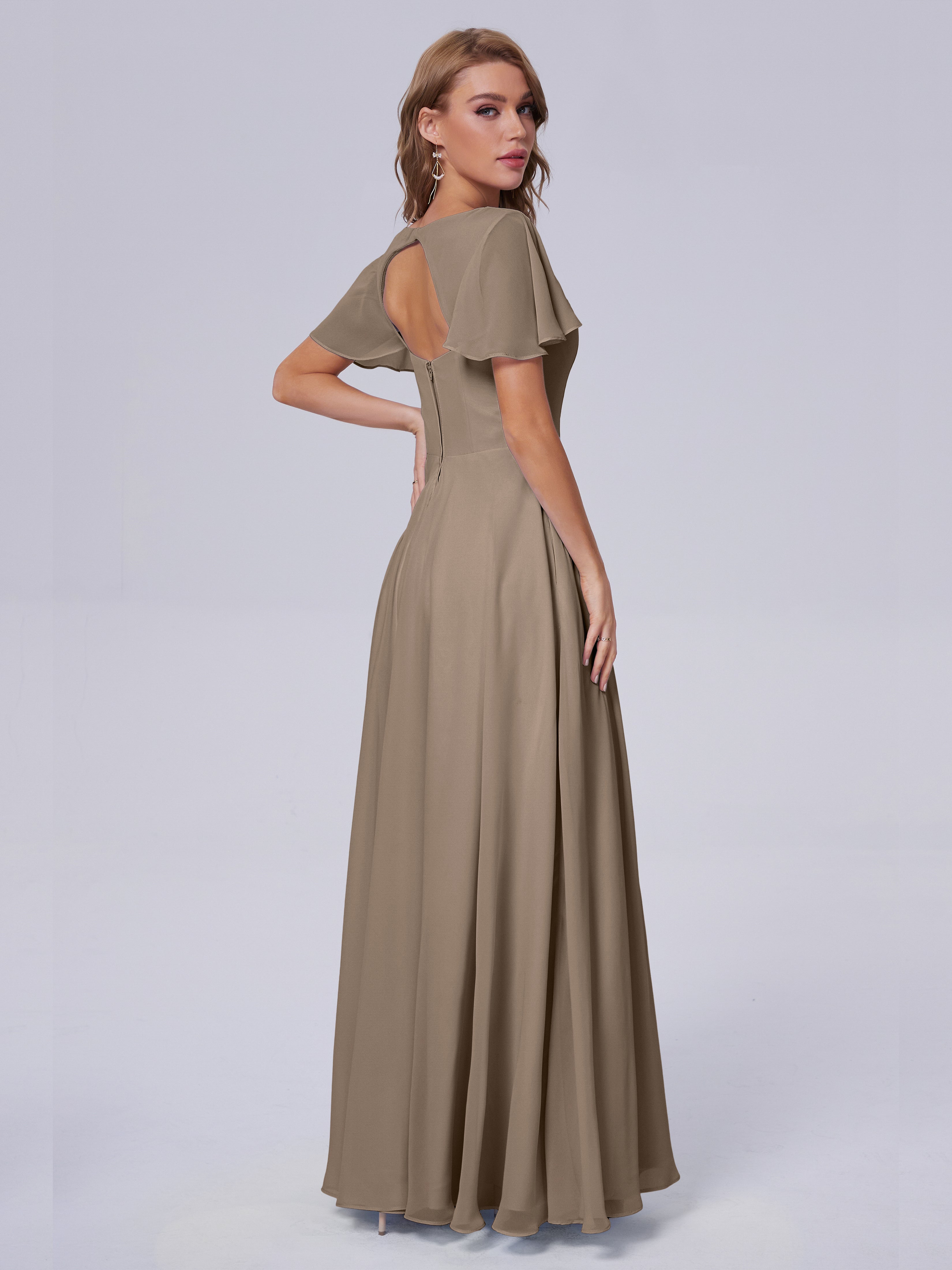Anastasia Chiffon Long Bridesmaid Dresses With Sleeves
