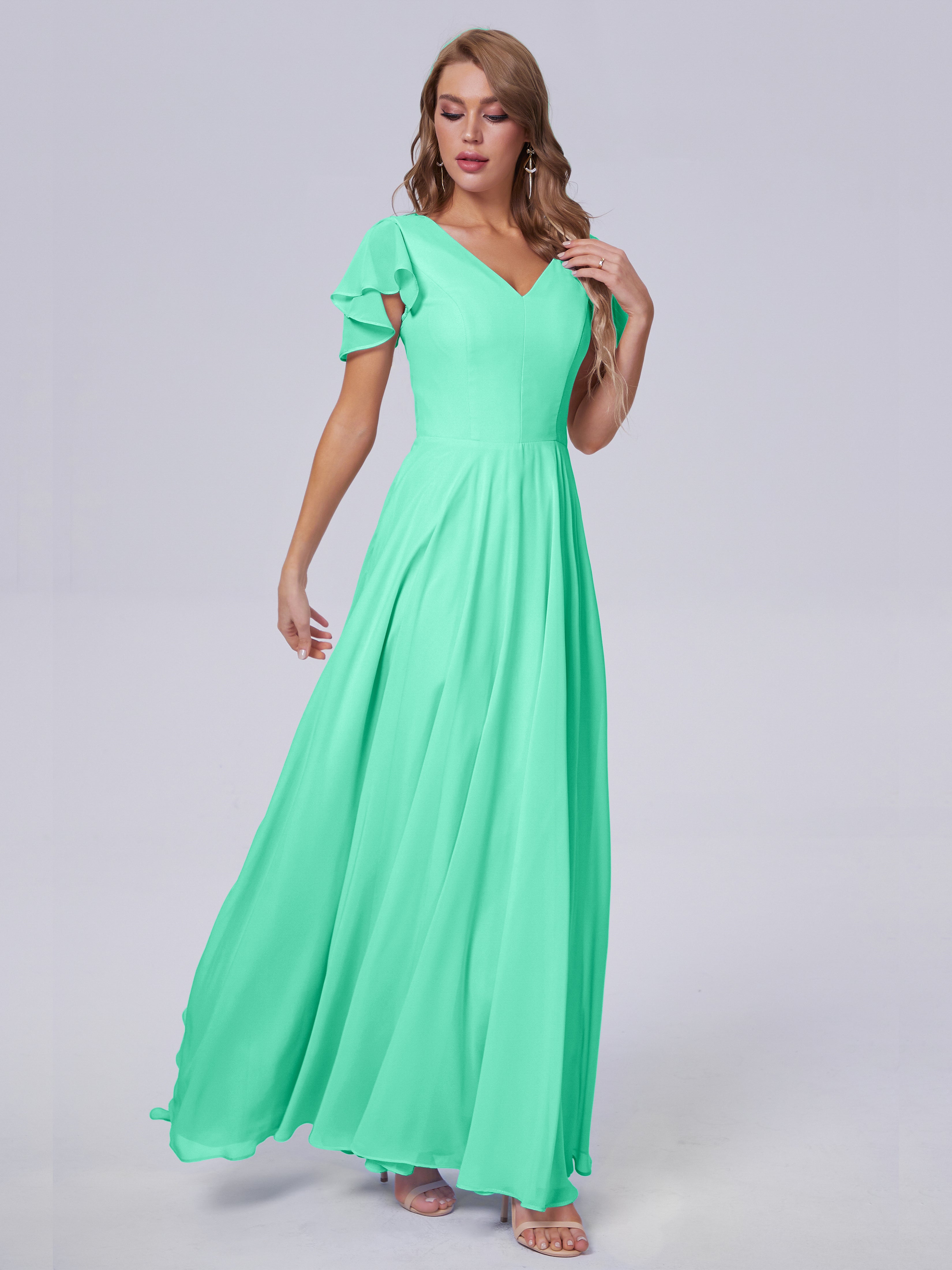Anastasia Chiffon Long Bridesmaid Dresses With Sleeves