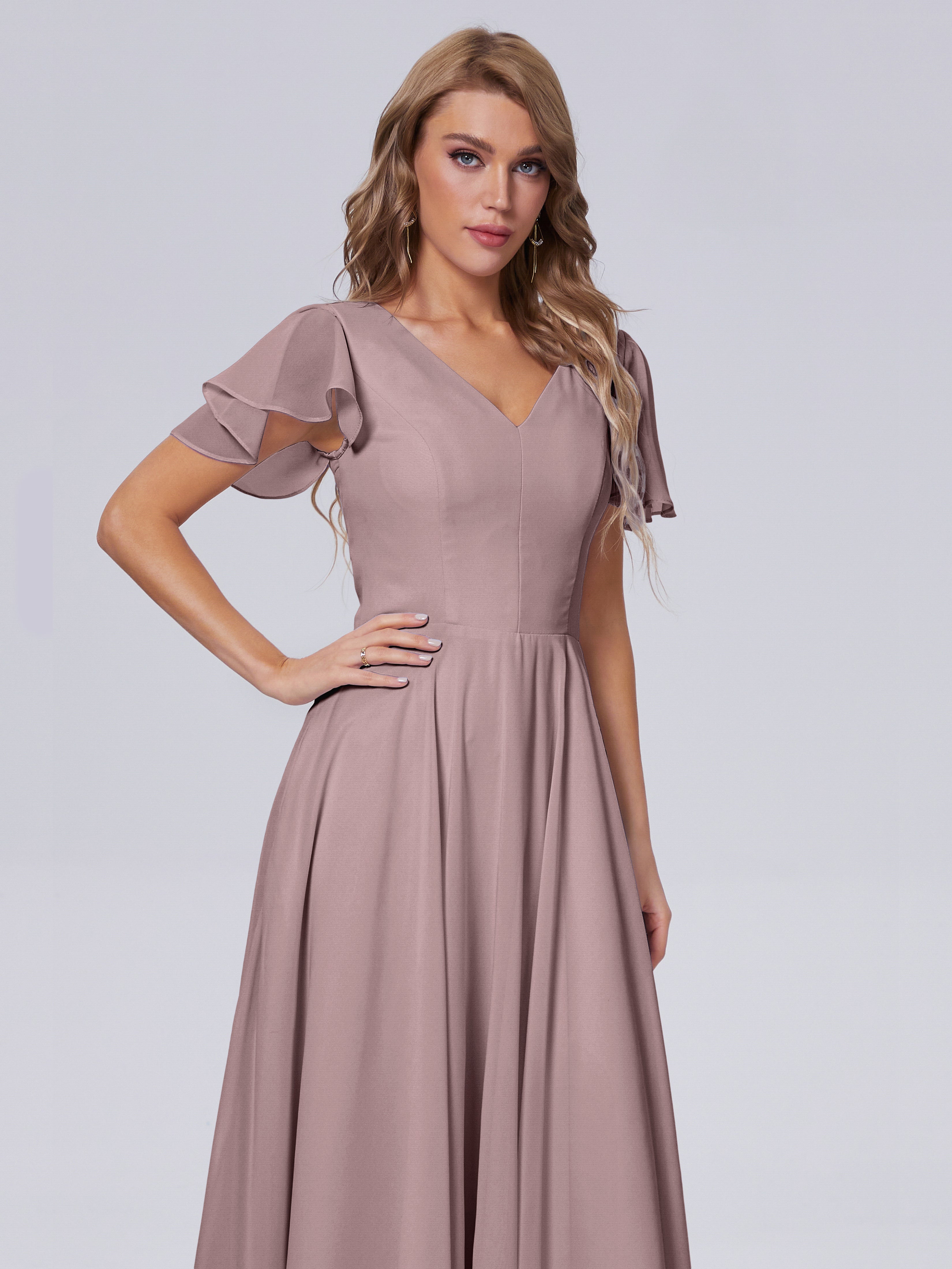 Anastasia Chiffon Long Bridesmaid Dresses With Sleeves