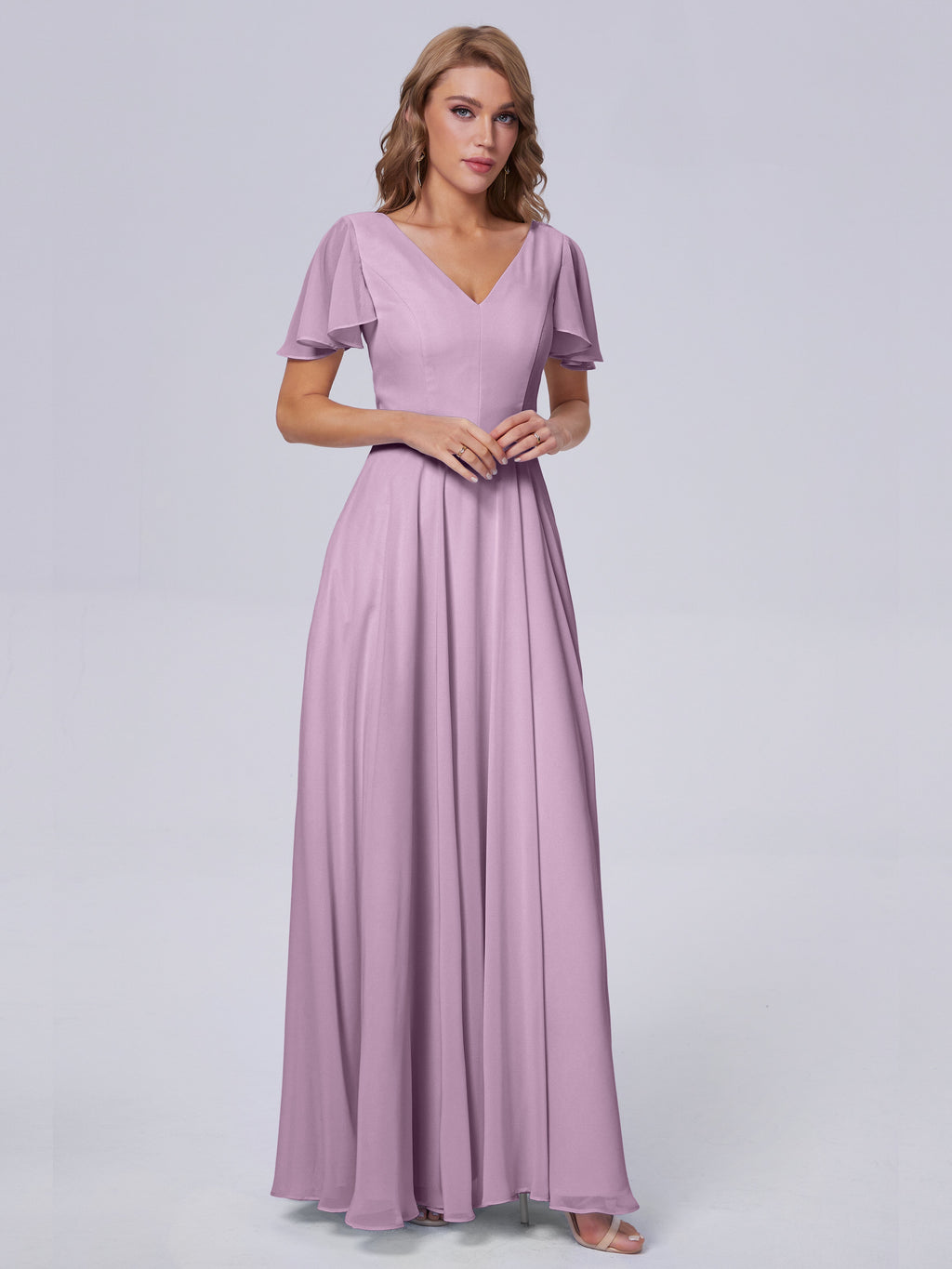 Anastasia Chiffon Long Bridesmaid Dresses With Sleeves