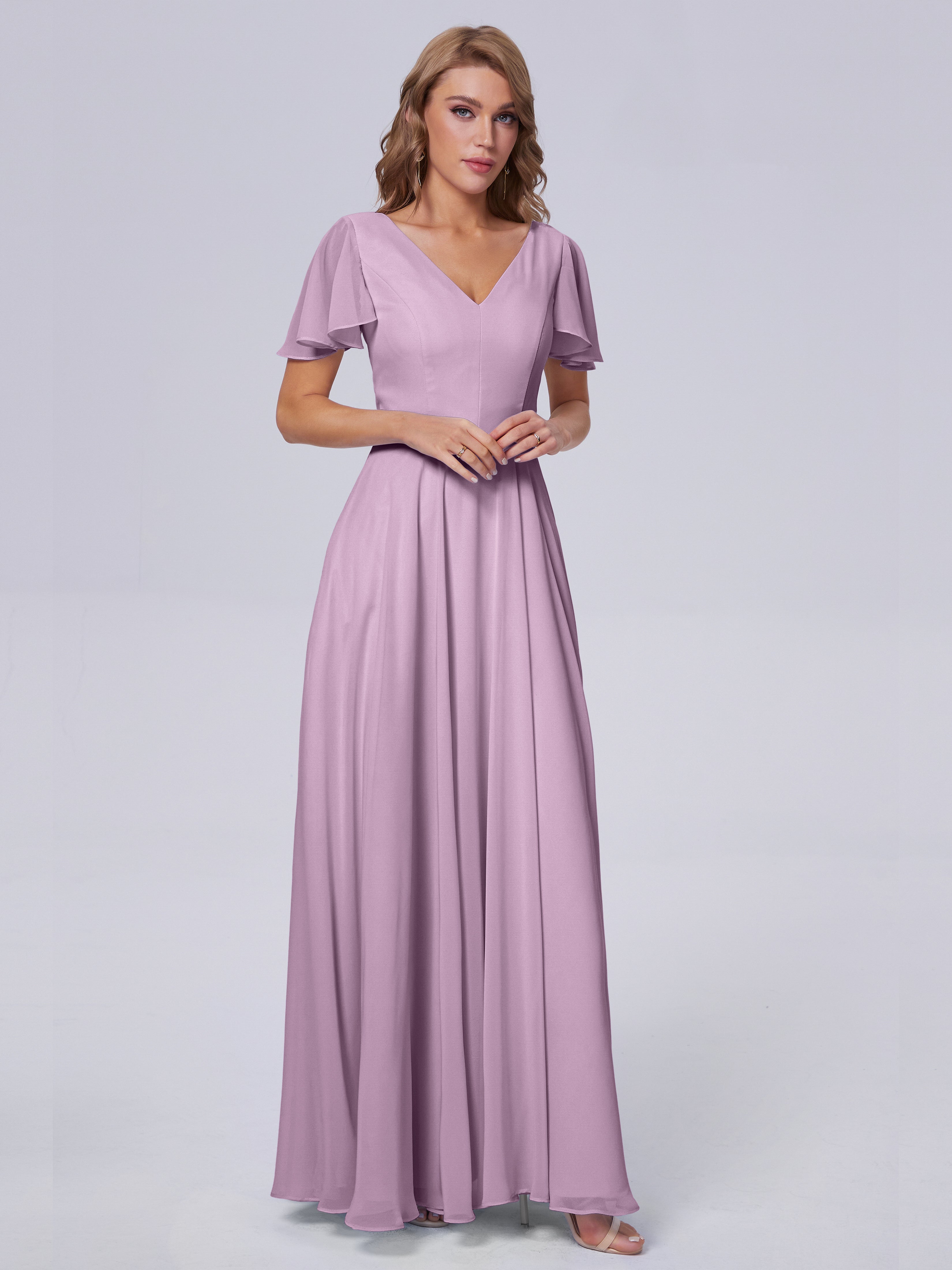 Anastasia Chiffon Long Bridesmaid Dresses With Sleeves