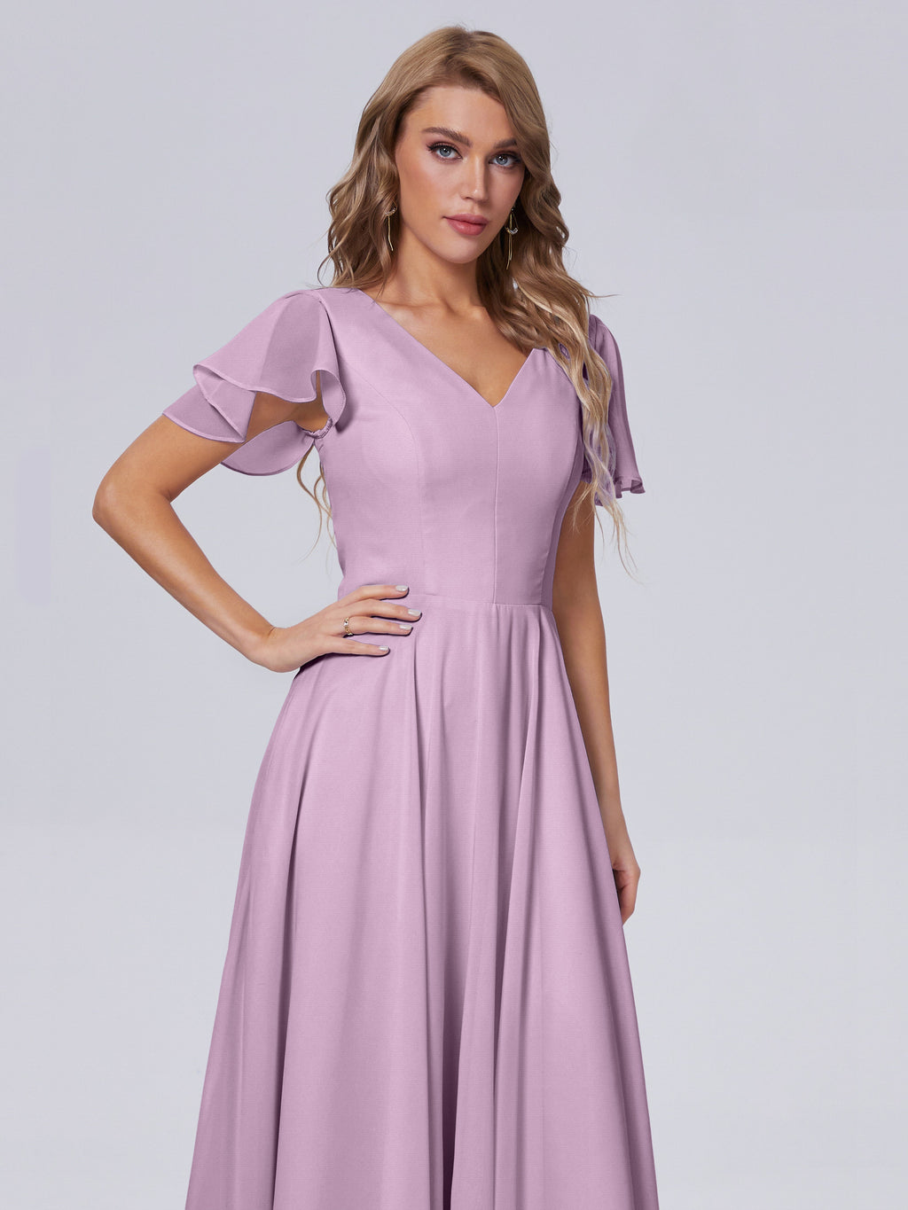 Anastasia Chiffon Long Bridesmaid Dresses With Sleeves