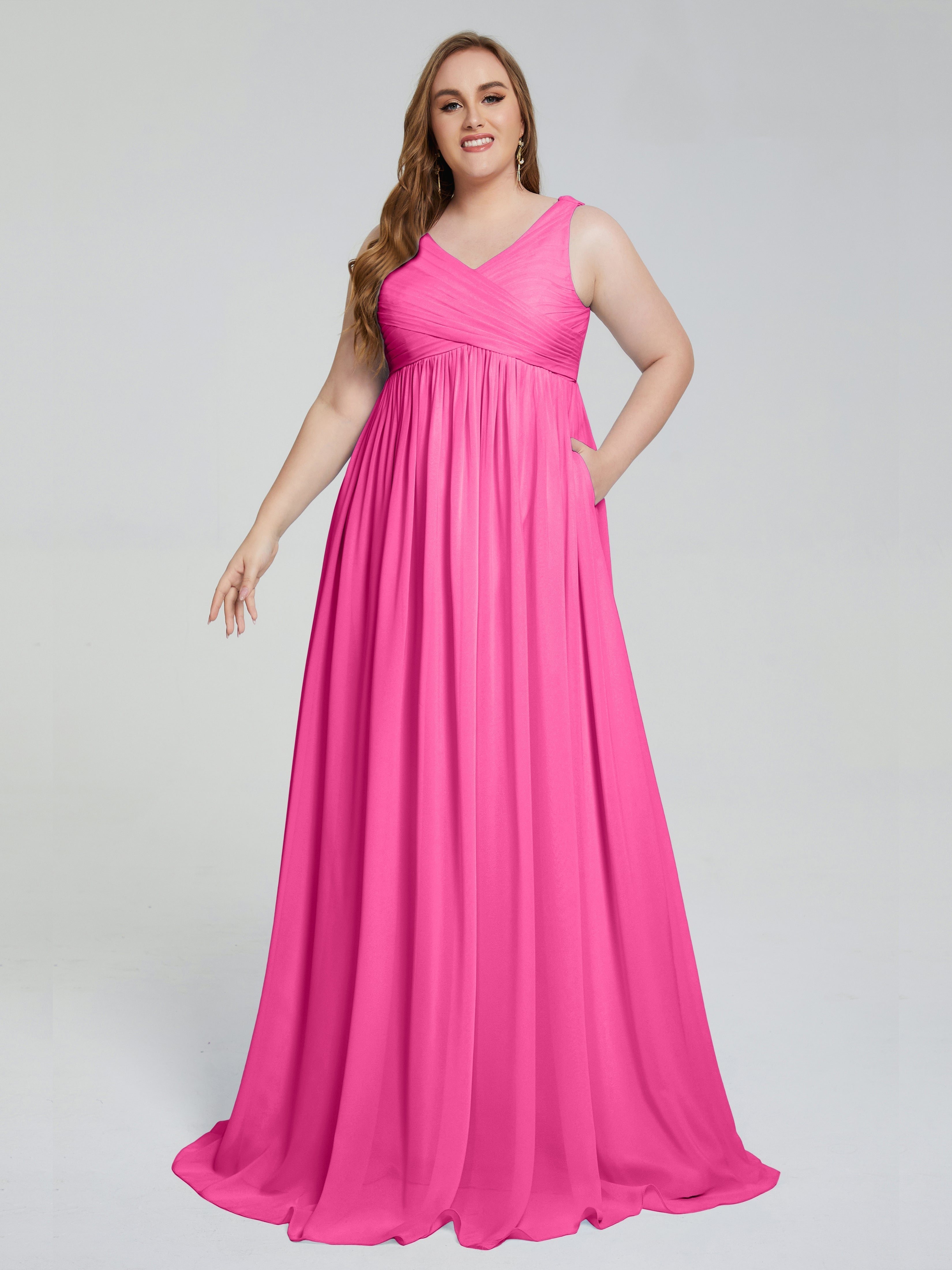 Angelina Sleeveless Plus Size Chiffon Long Bridesmaid Dresses