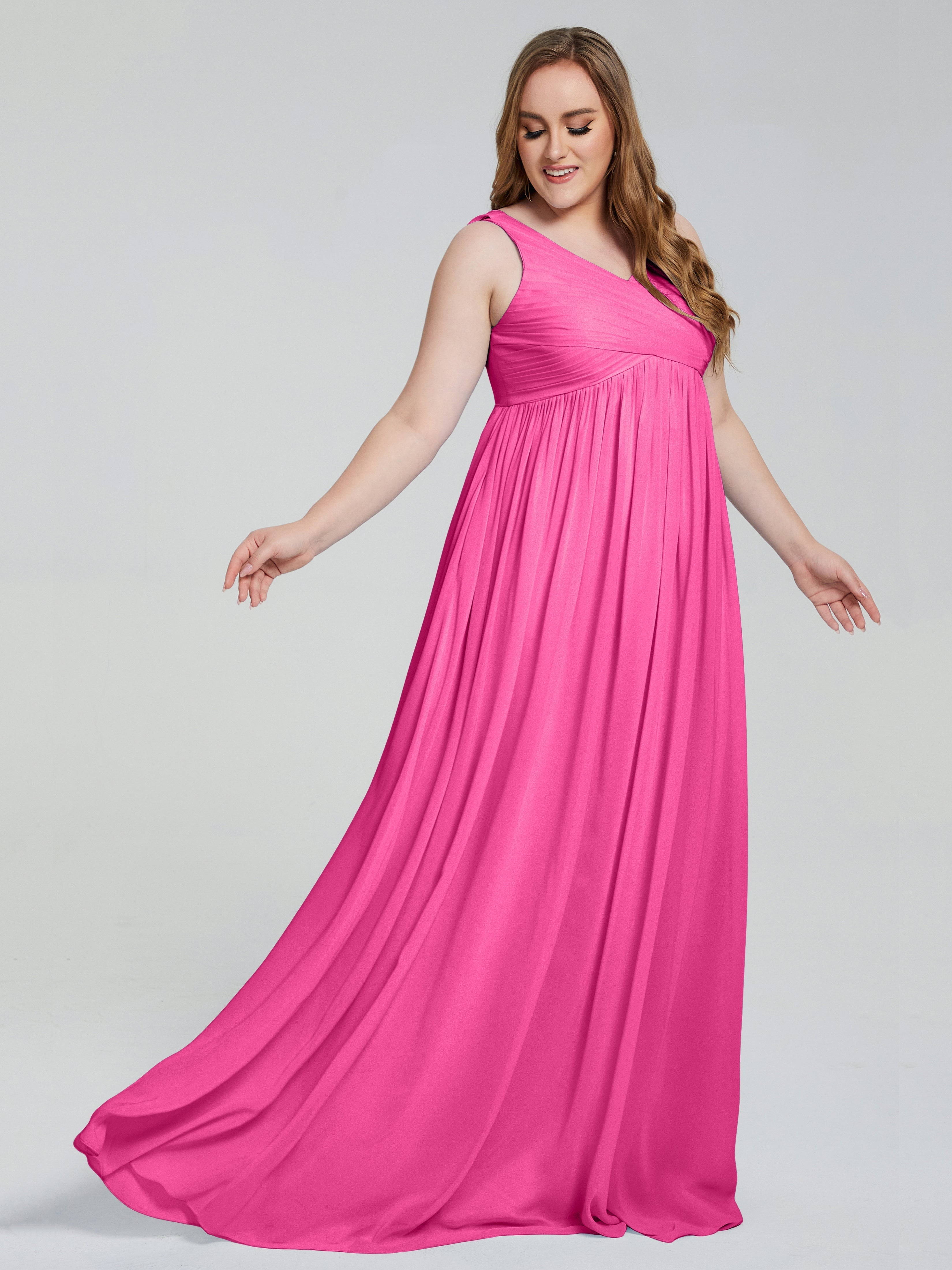 Angelina Sleeveless Plus Size Chiffon Long Bridesmaid Dresses