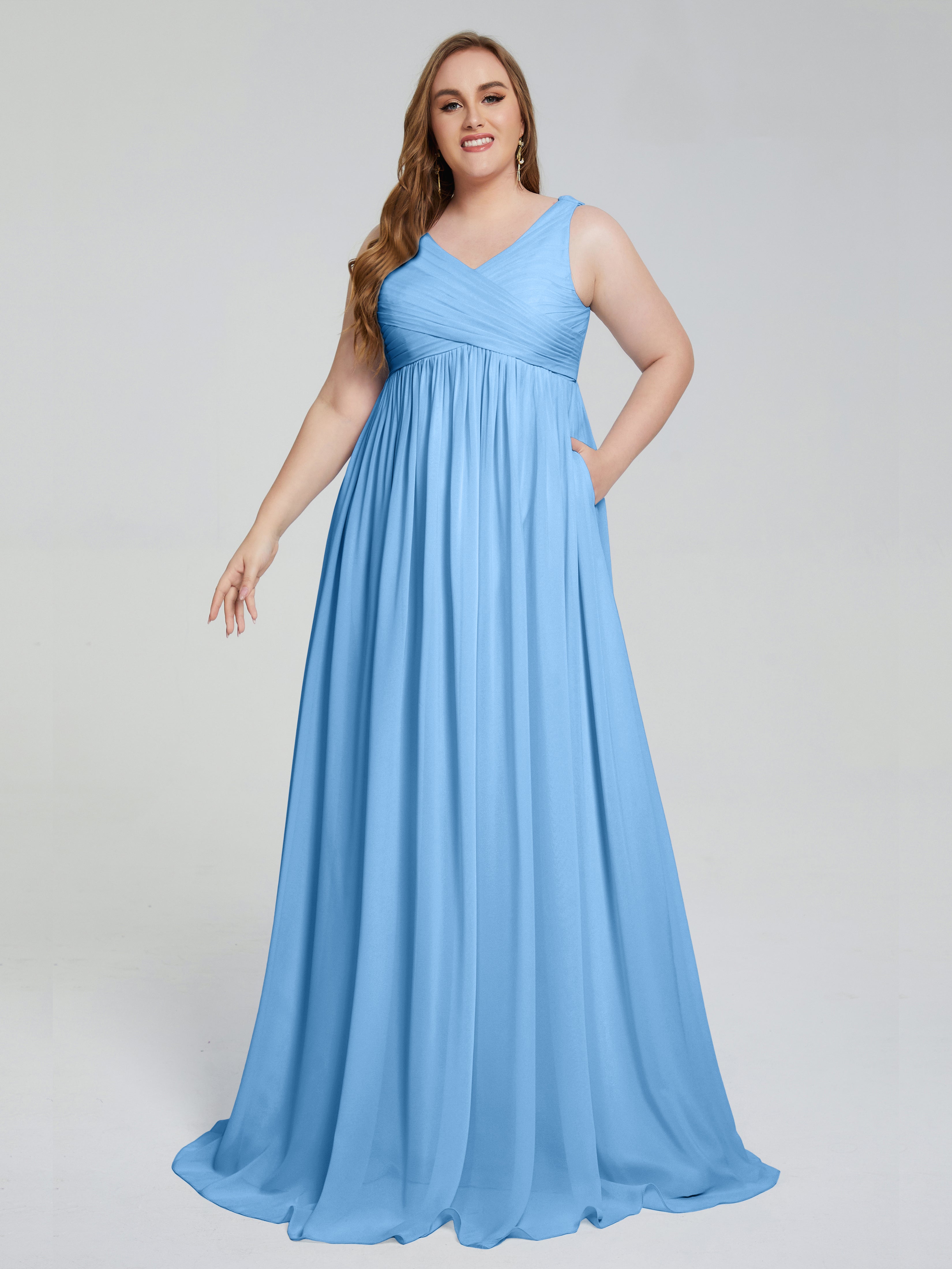 Angelina Sleeveless Plus Size Chiffon Long Bridesmaid Dresses