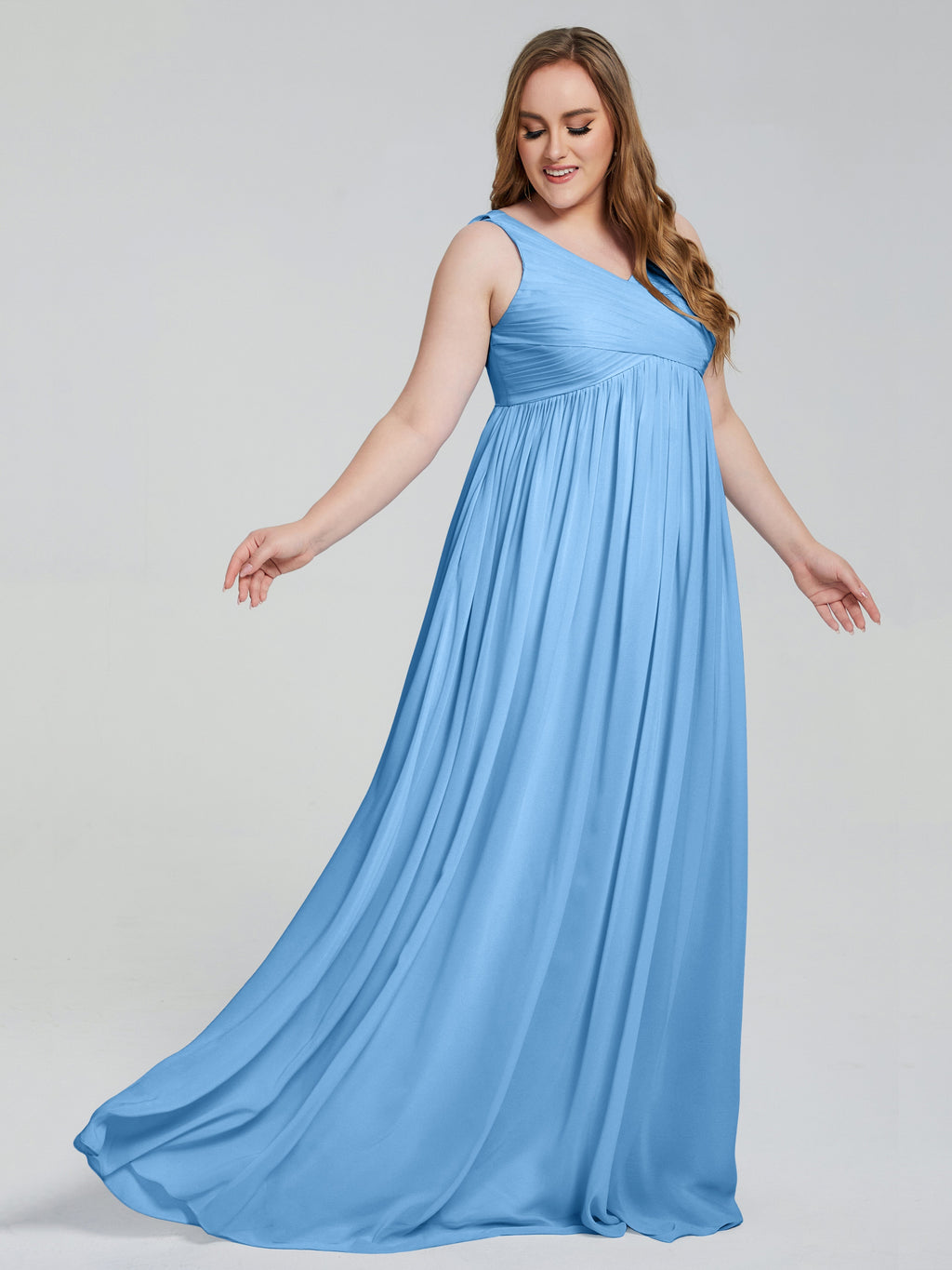 Angelina Sleeveless Plus Size Chiffon Long Bridesmaid Dresses