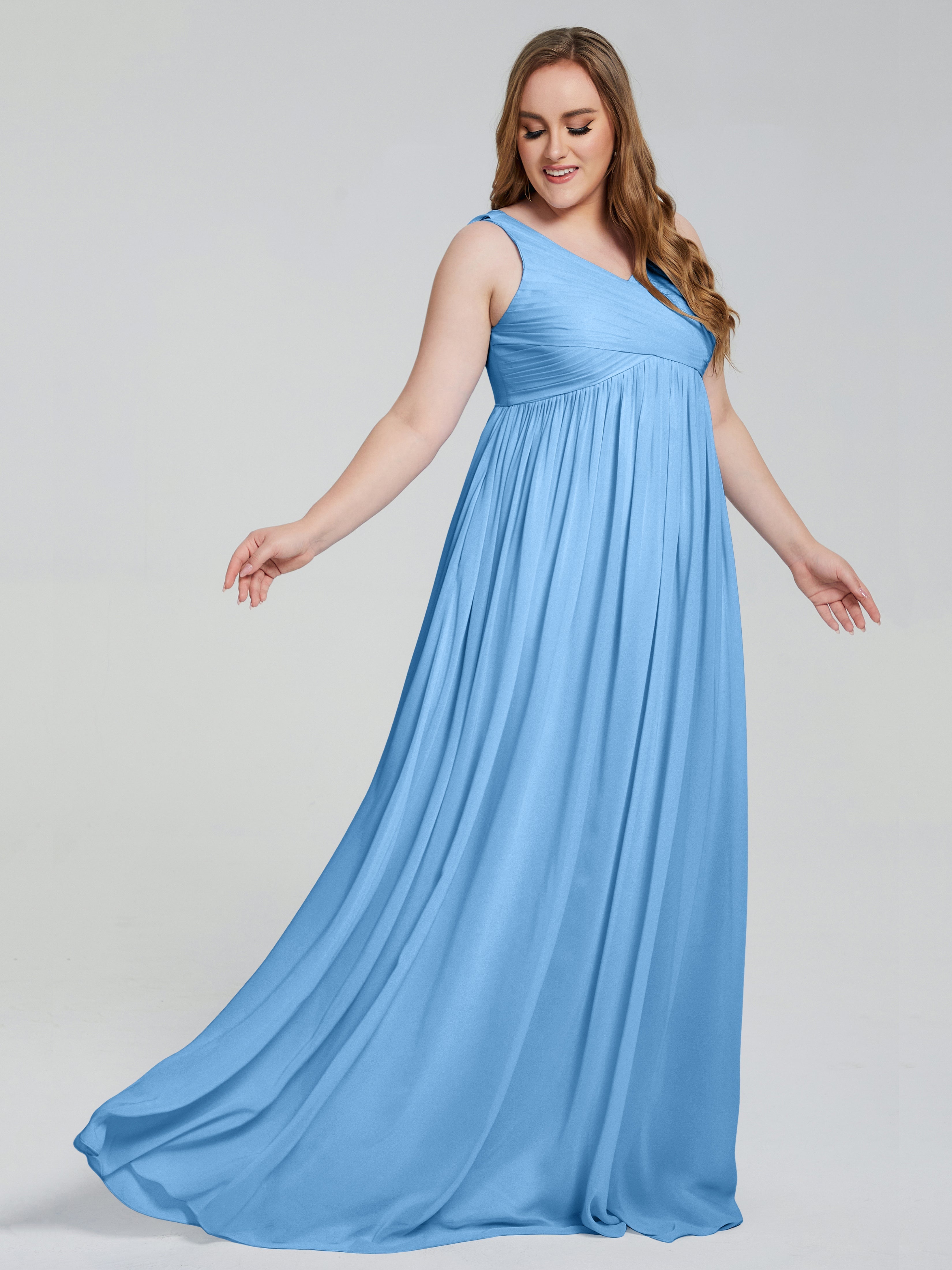 Angelina Sleeveless Plus Size Chiffon Long Bridesmaid Dresses