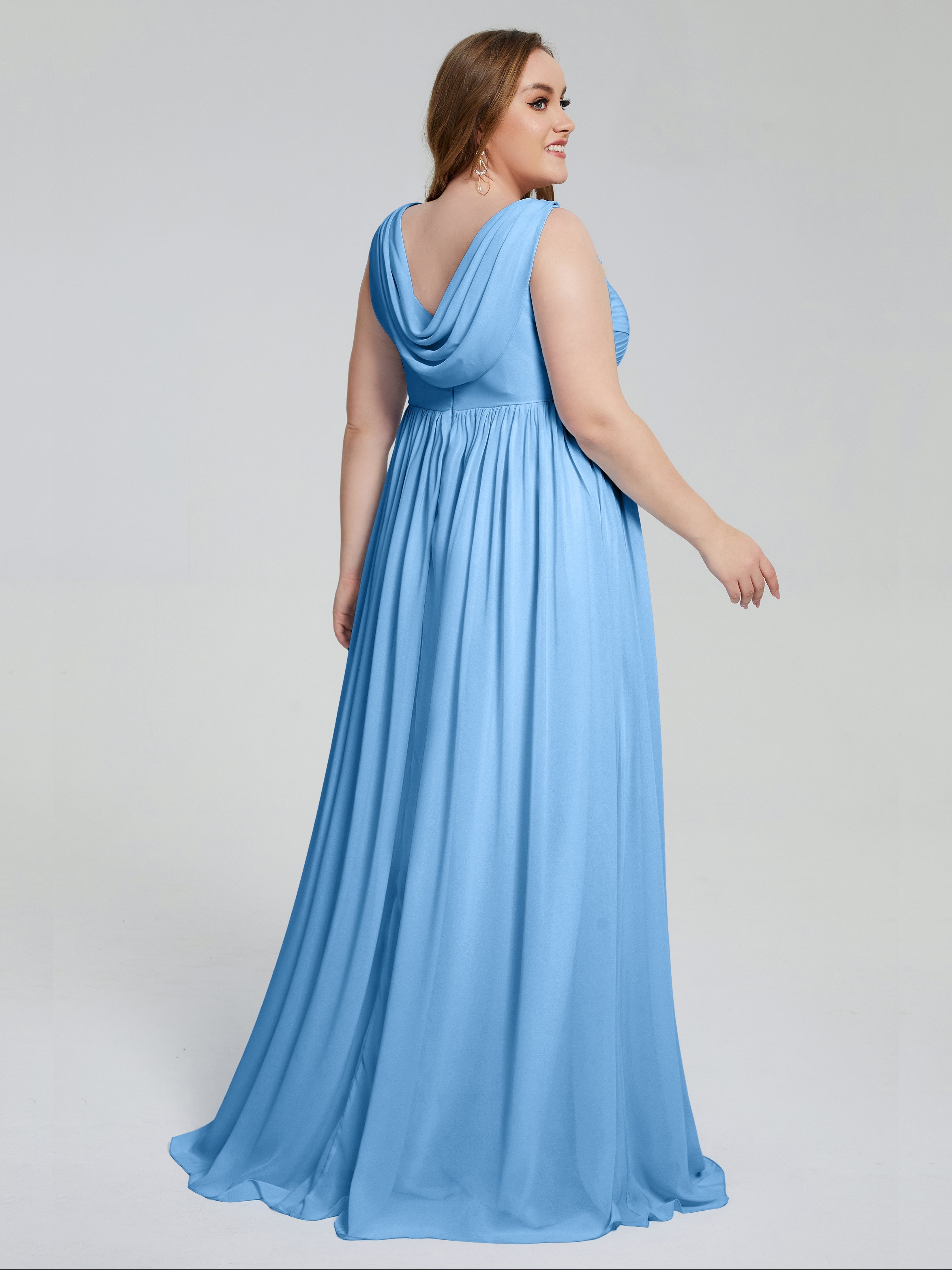 Angelina Sleeveless Plus Size Chiffon Long Bridesmaid Dresses