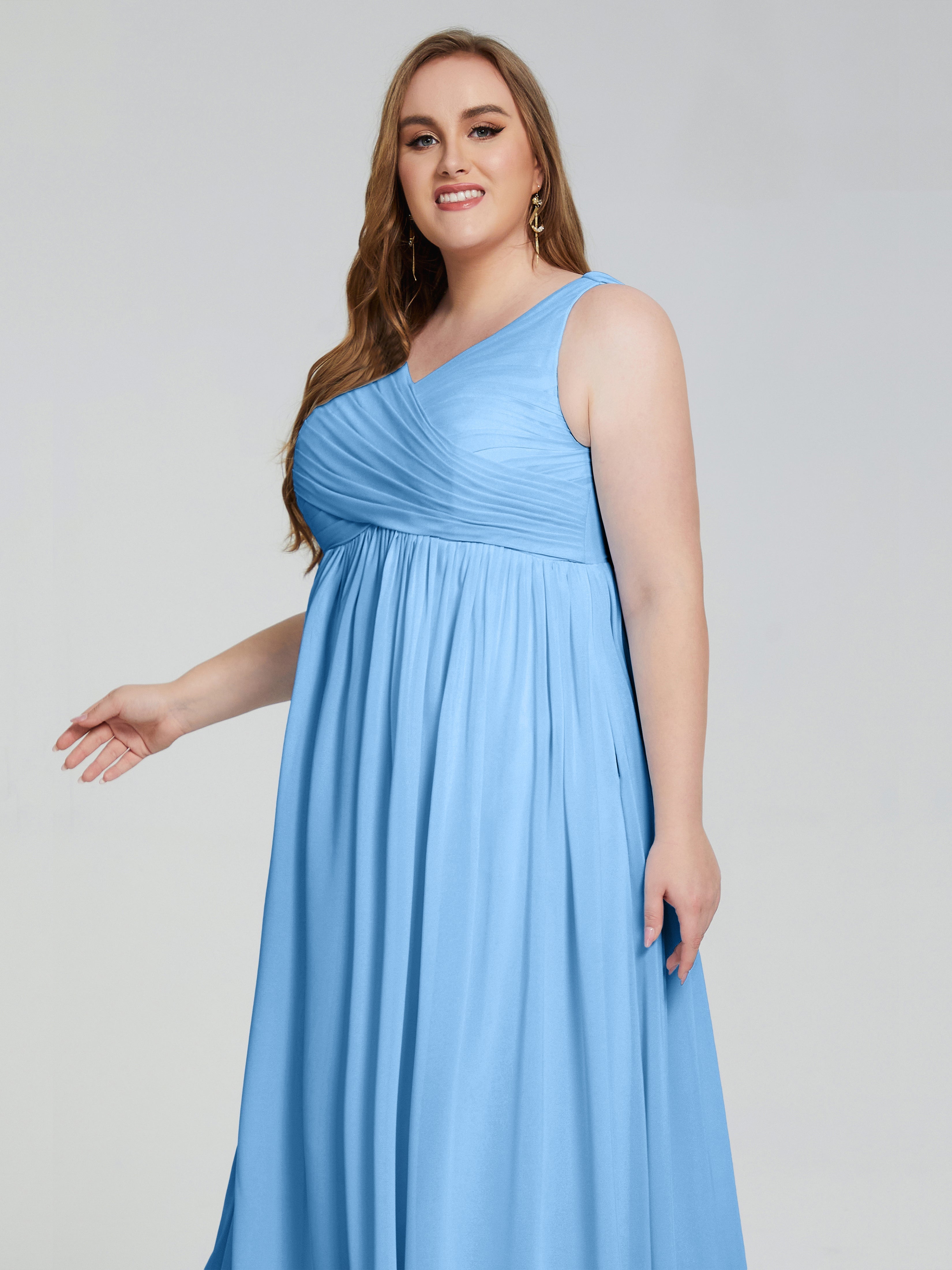 Angelina Sleeveless Plus Size Chiffon Long Bridesmaid Dresses