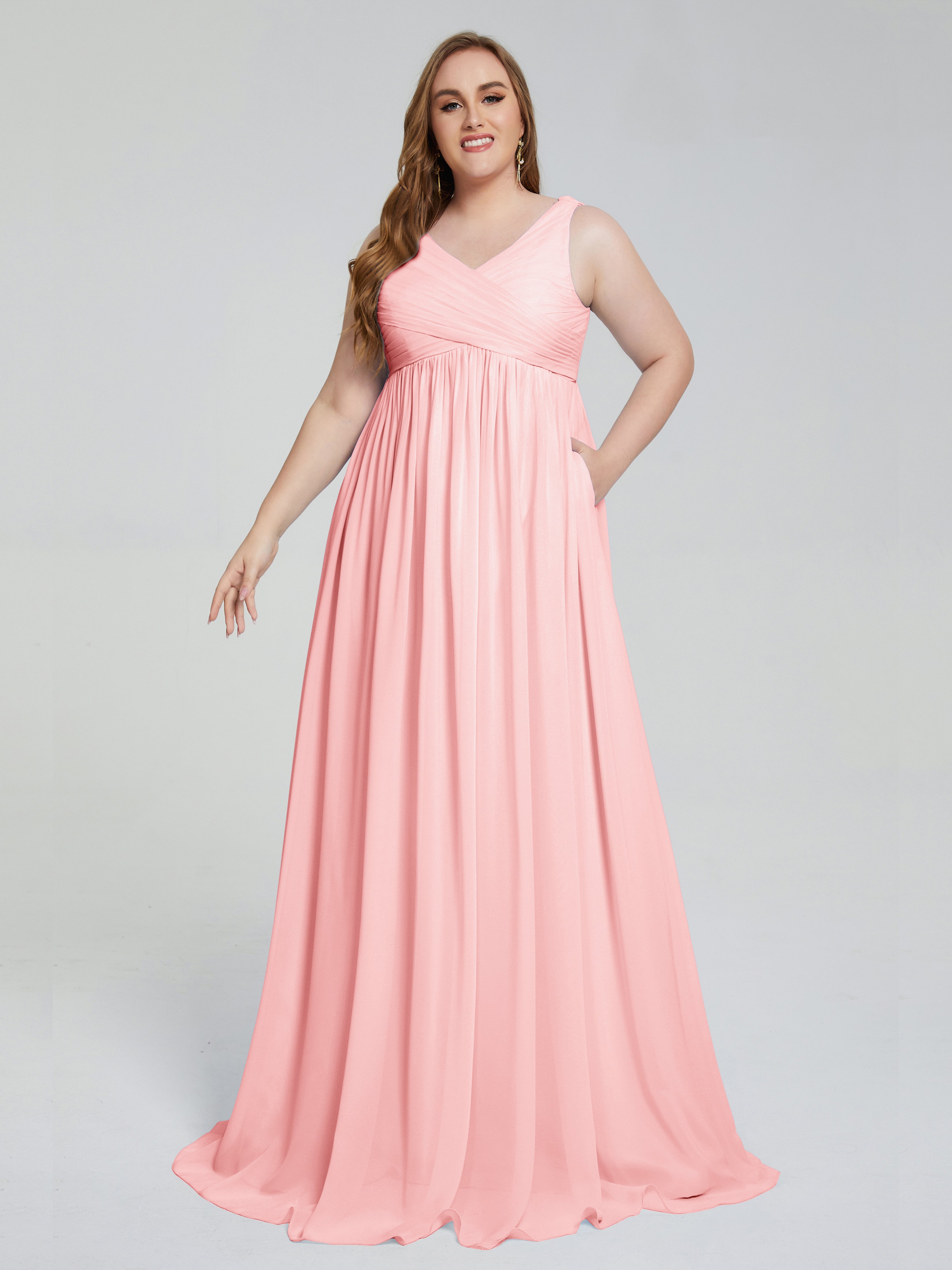 Angelina Sleeveless Plus Size Chiffon Long Bridesmaid Dresses