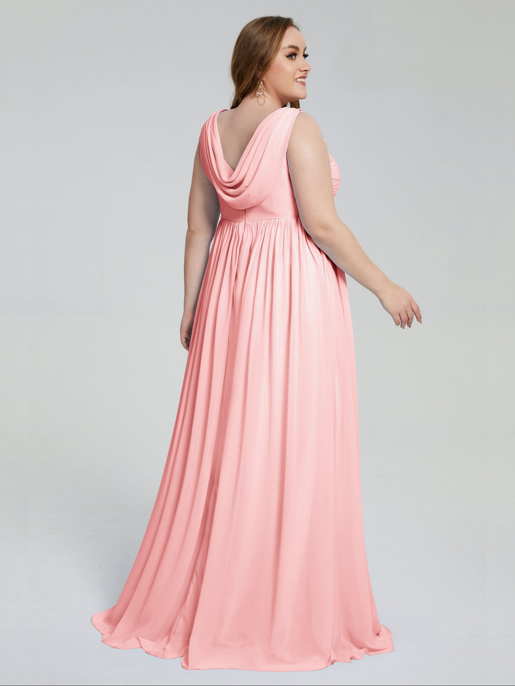 Angelina Sleeveless Plus Size Chiffon Long Bridesmaid Dresses