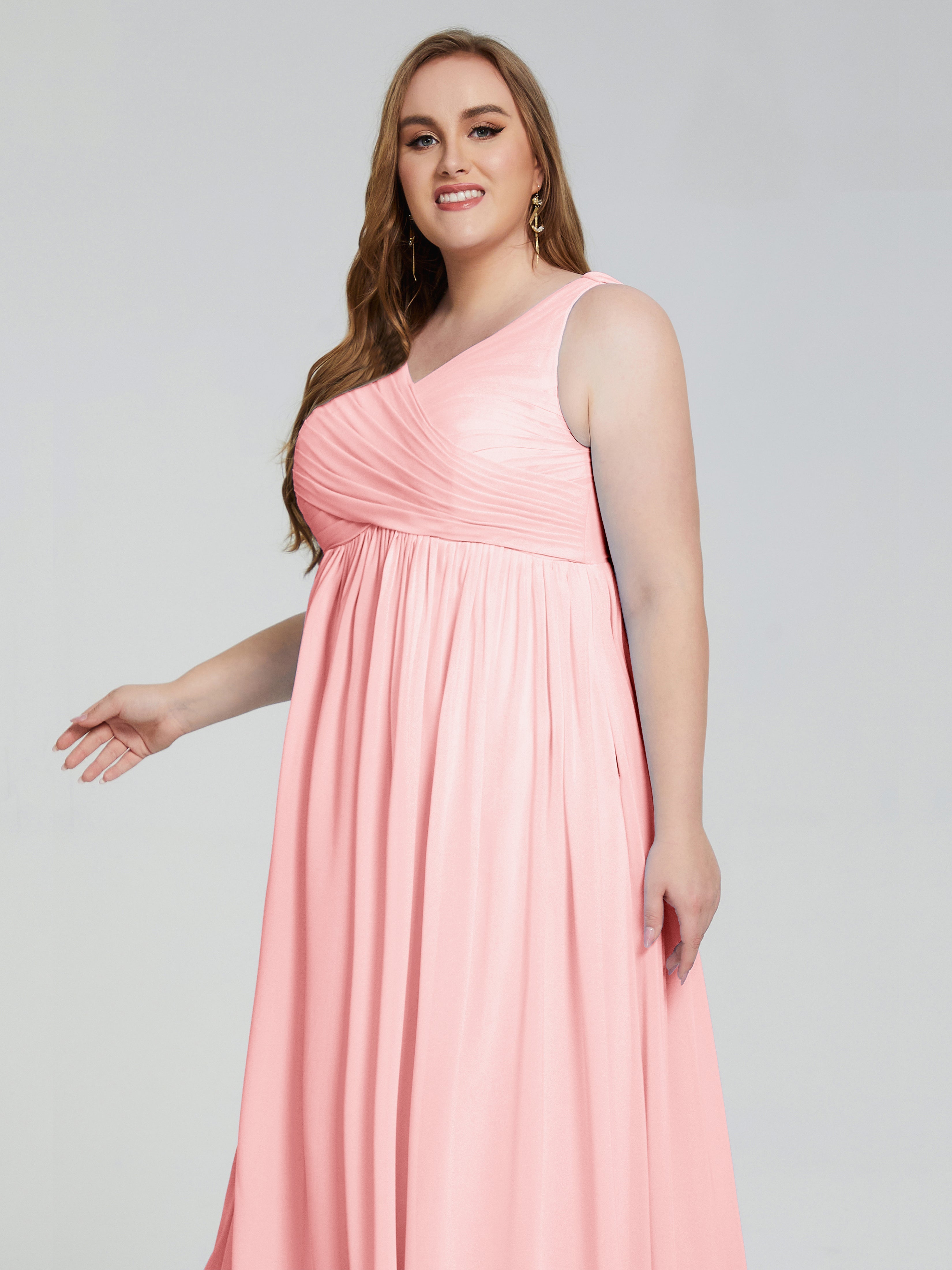 Angelina Sleeveless Plus Size Chiffon Long Bridesmaid Dresses