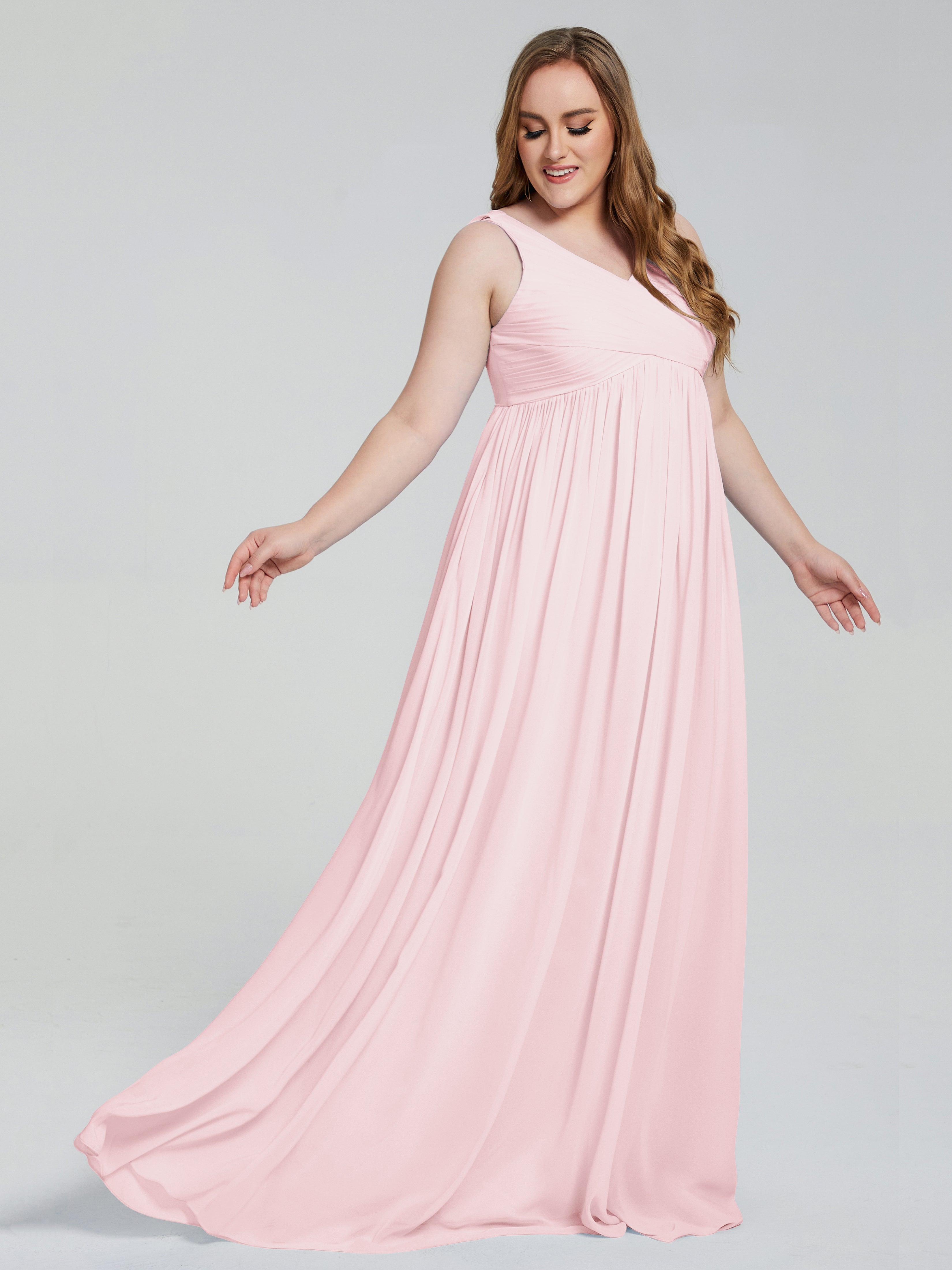 Angelina Sleeveless Plus Size Chiffon Long Bridesmaid Dresses