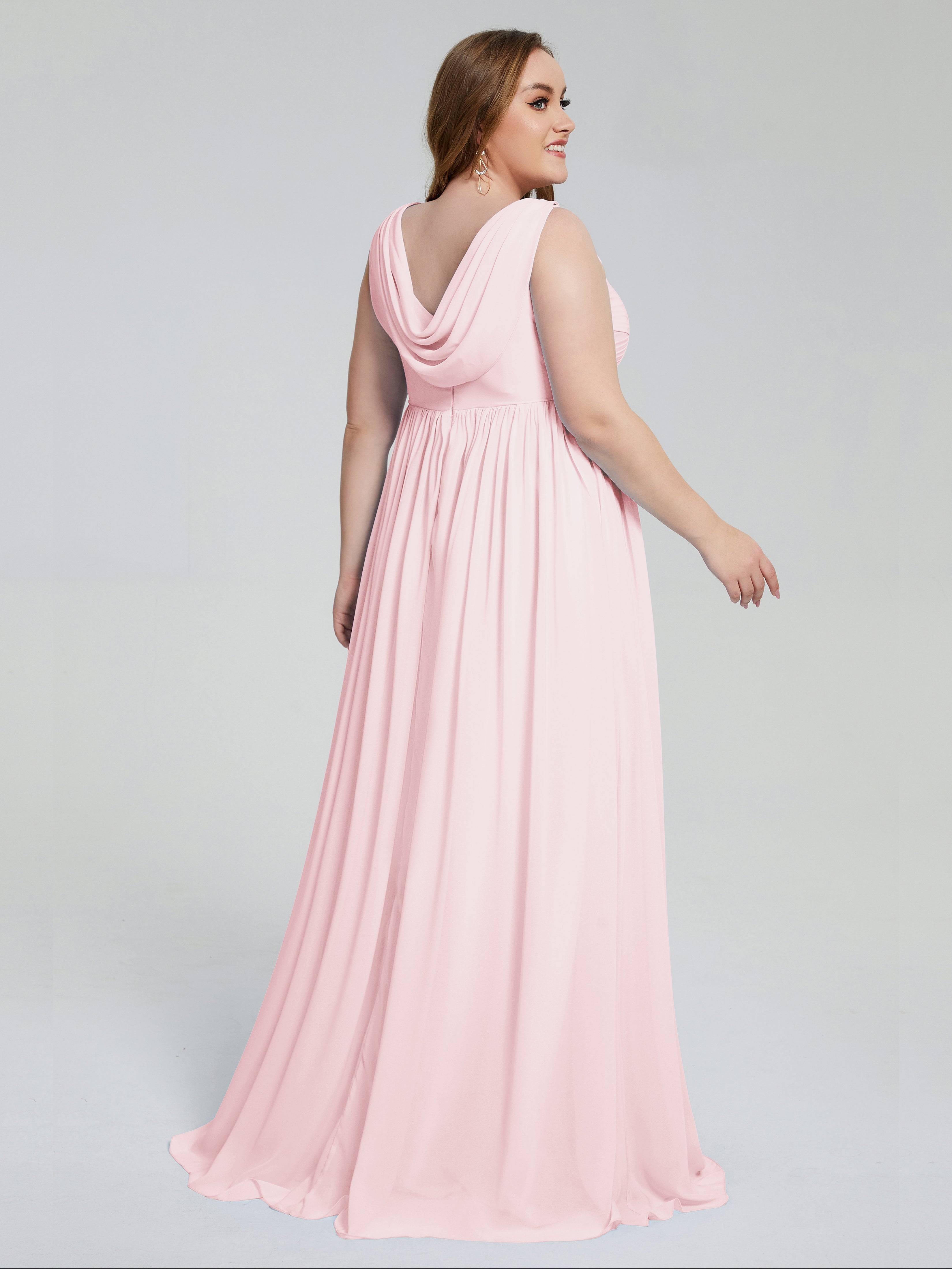 Angelina Sleeveless Plus Size Chiffon Long Bridesmaid Dresses