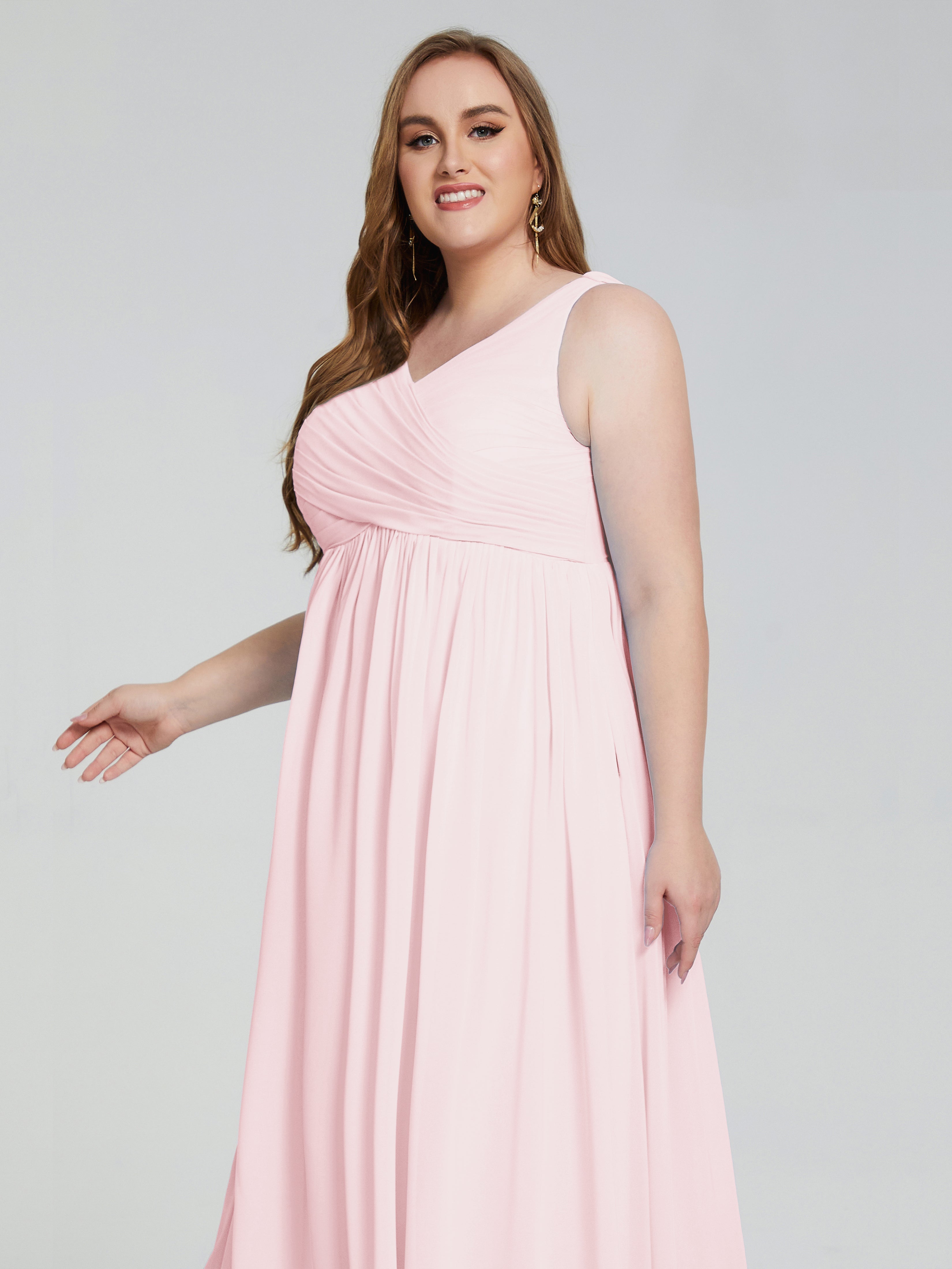 Angelina Sleeveless Plus Size Chiffon Long Bridesmaid Dresses