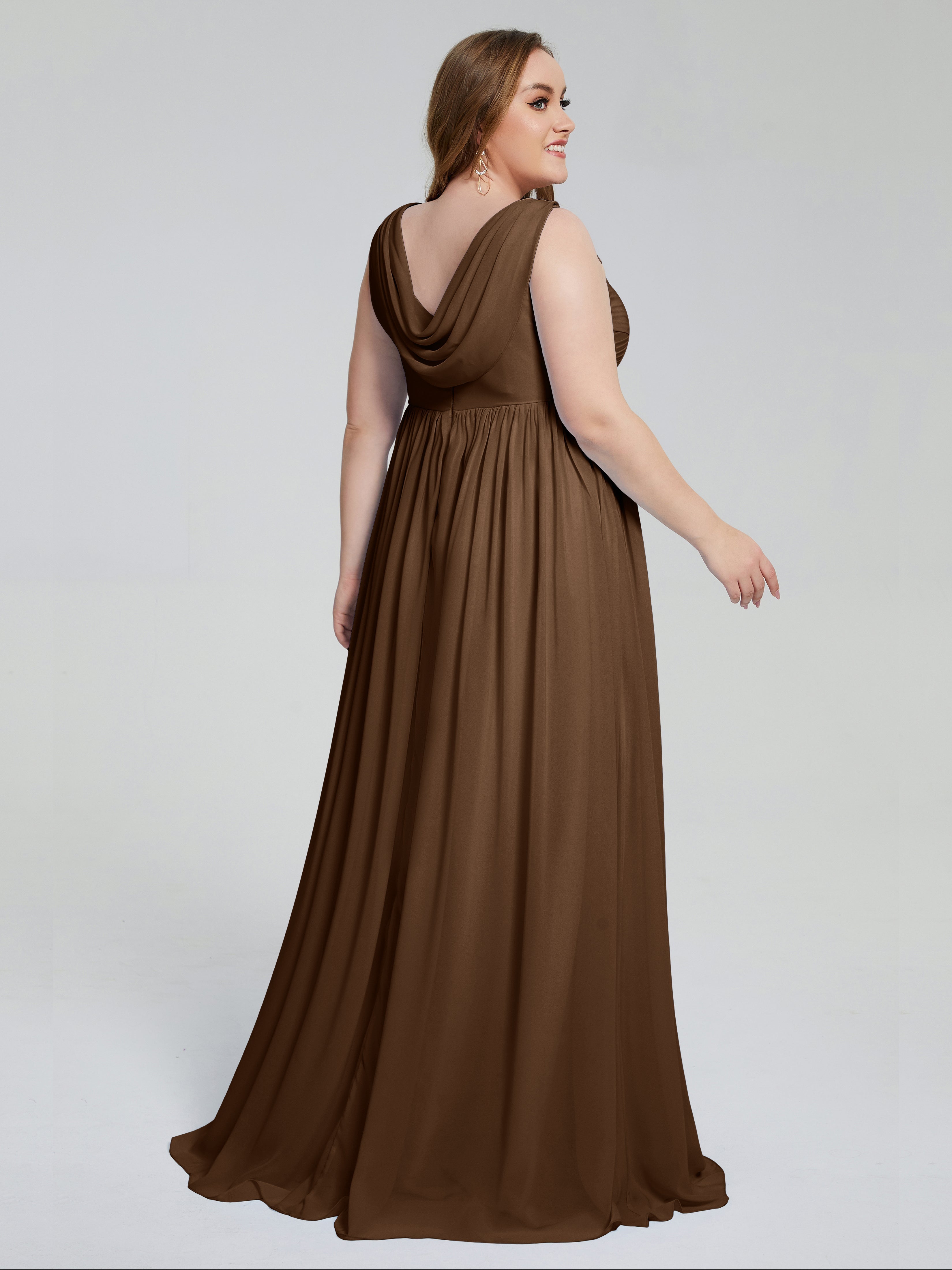 Angelina Sleeveless Plus Size Chiffon Long Bridesmaid Dresses
