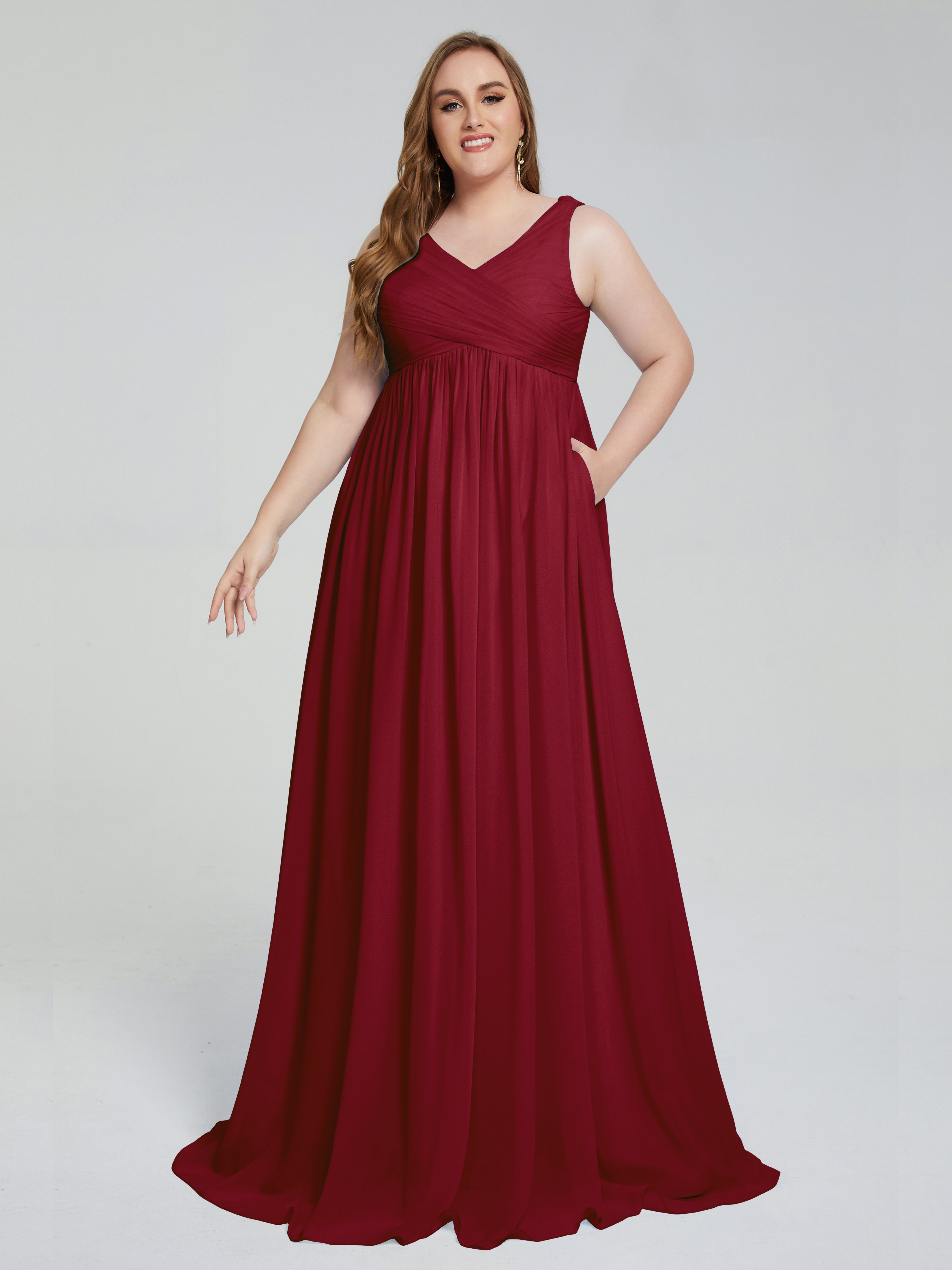 Angelina Sleeveless Plus Size Chiffon Long Bridesmaid Dresses