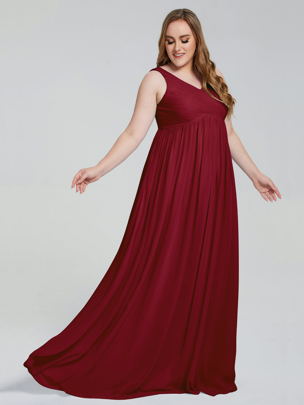 Angelina Sleeveless Plus Size Chiffon Long Bridesmaid Dresses