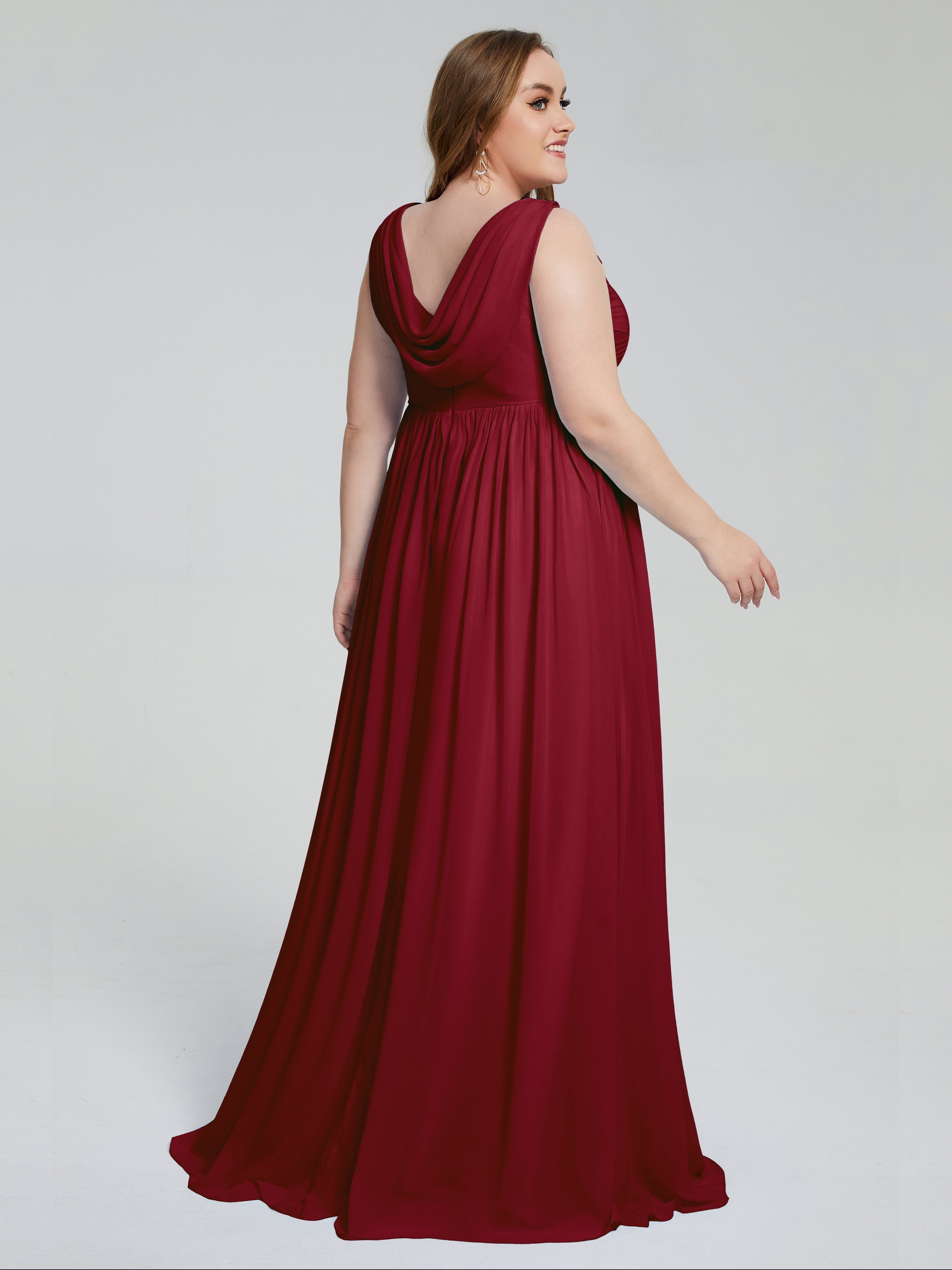 Angelina Sleeveless Plus Size Chiffon Long Bridesmaid Dresses
