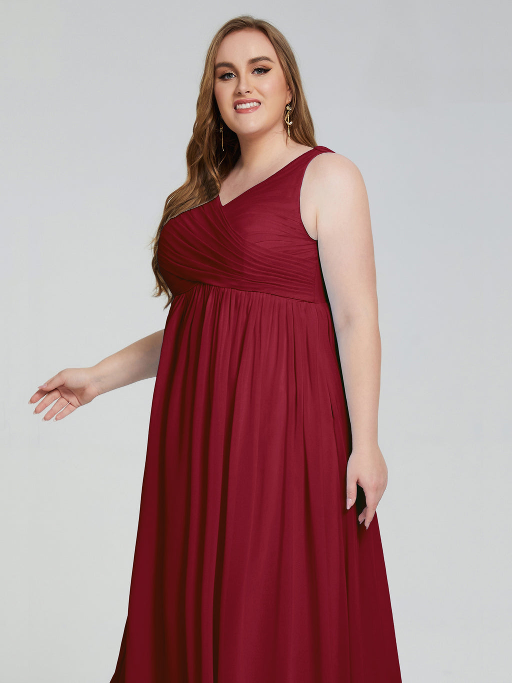 Angelina Sleeveless Plus Size Chiffon Long Bridesmaid Dresses