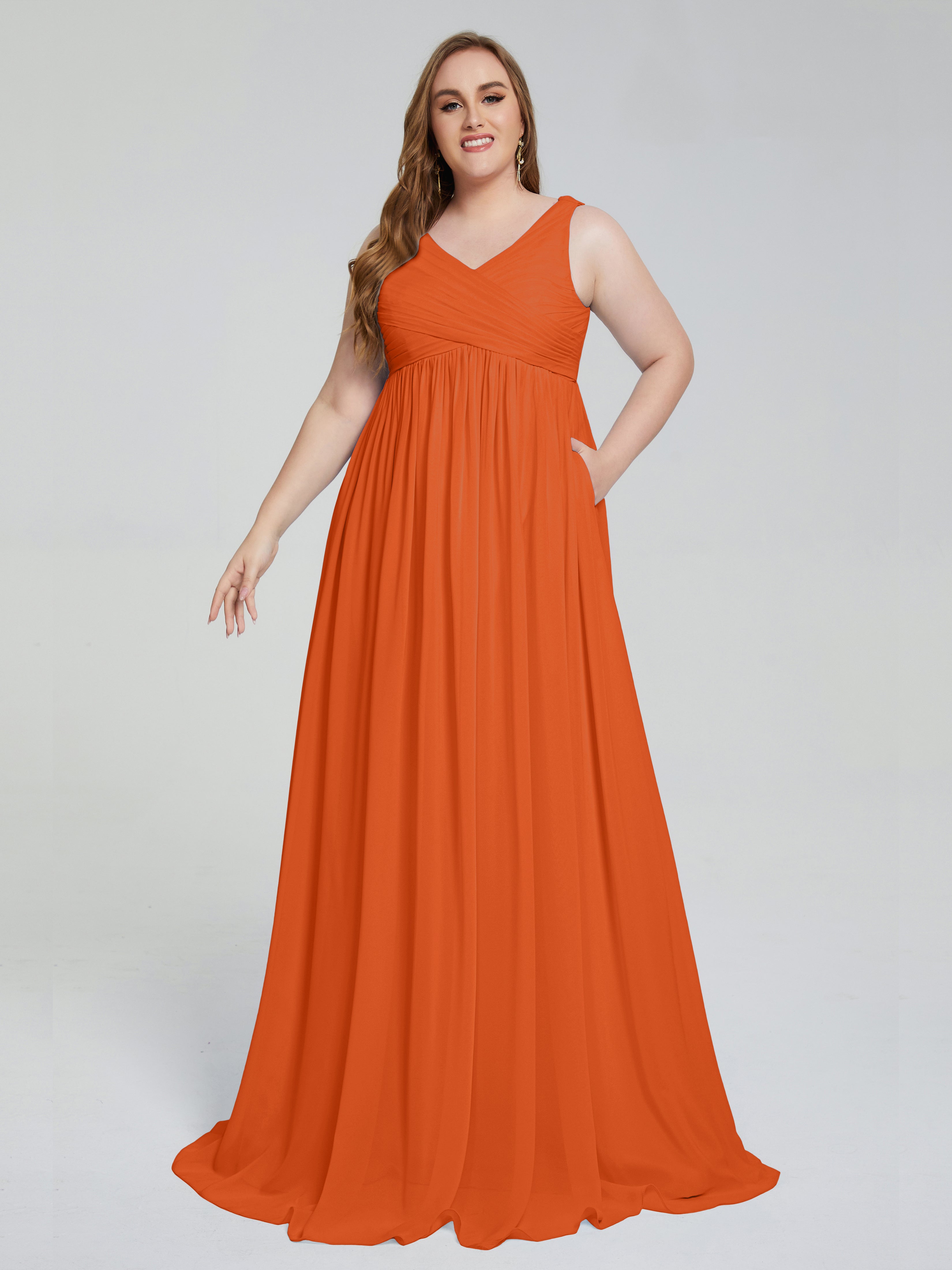 Angelina Sleeveless Plus Size Chiffon Long Bridesmaid Dresses