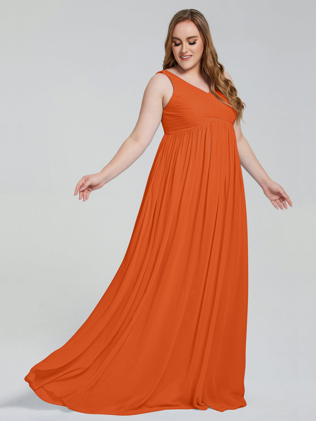 Angelina Sleeveless Plus Size Chiffon Long Bridesmaid Dresses