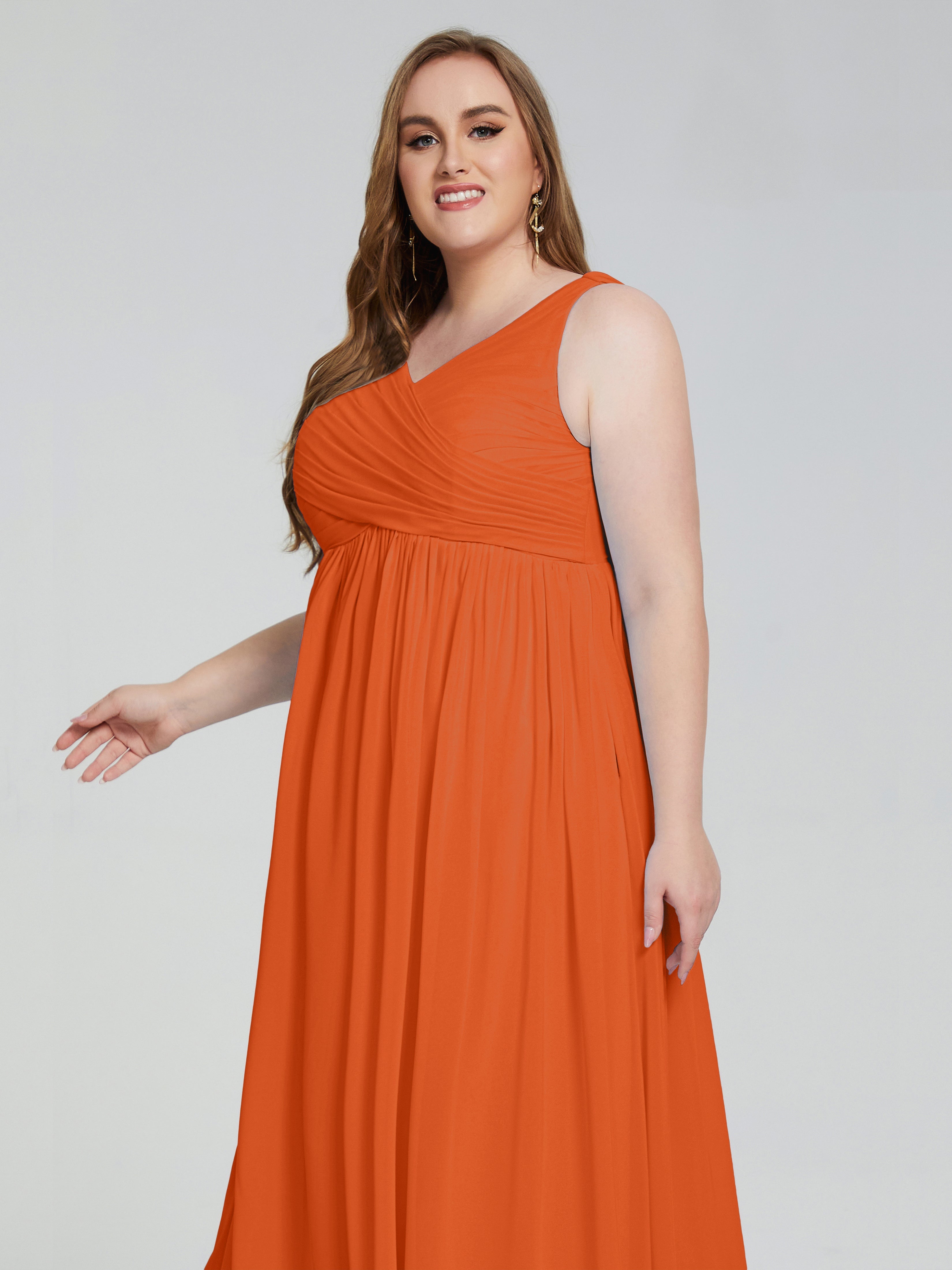 Angelina Sleeveless Plus Size Chiffon Long Bridesmaid Dresses