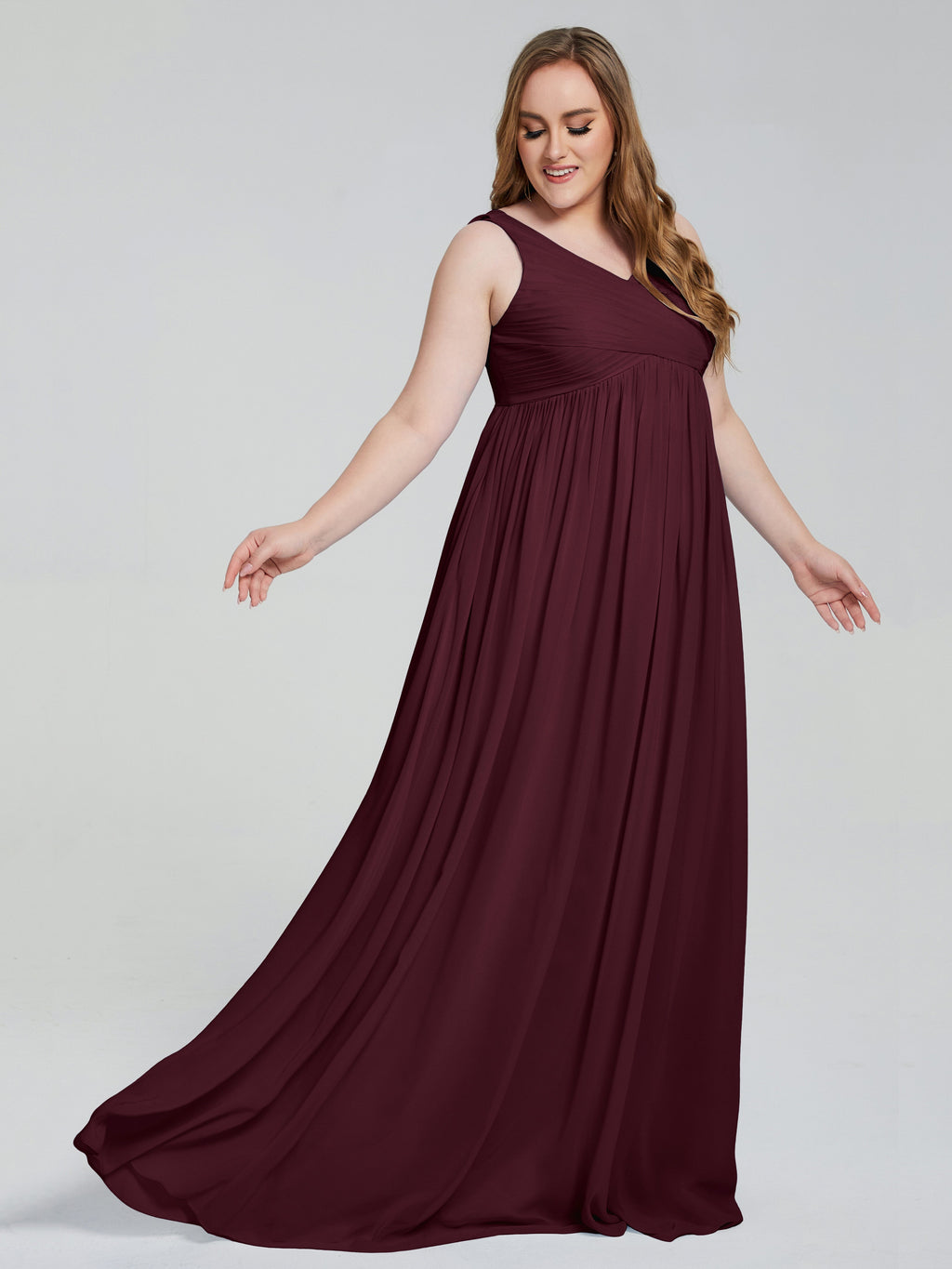 Angelina Sleeveless Plus Size Chiffon Long Bridesmaid Dresses