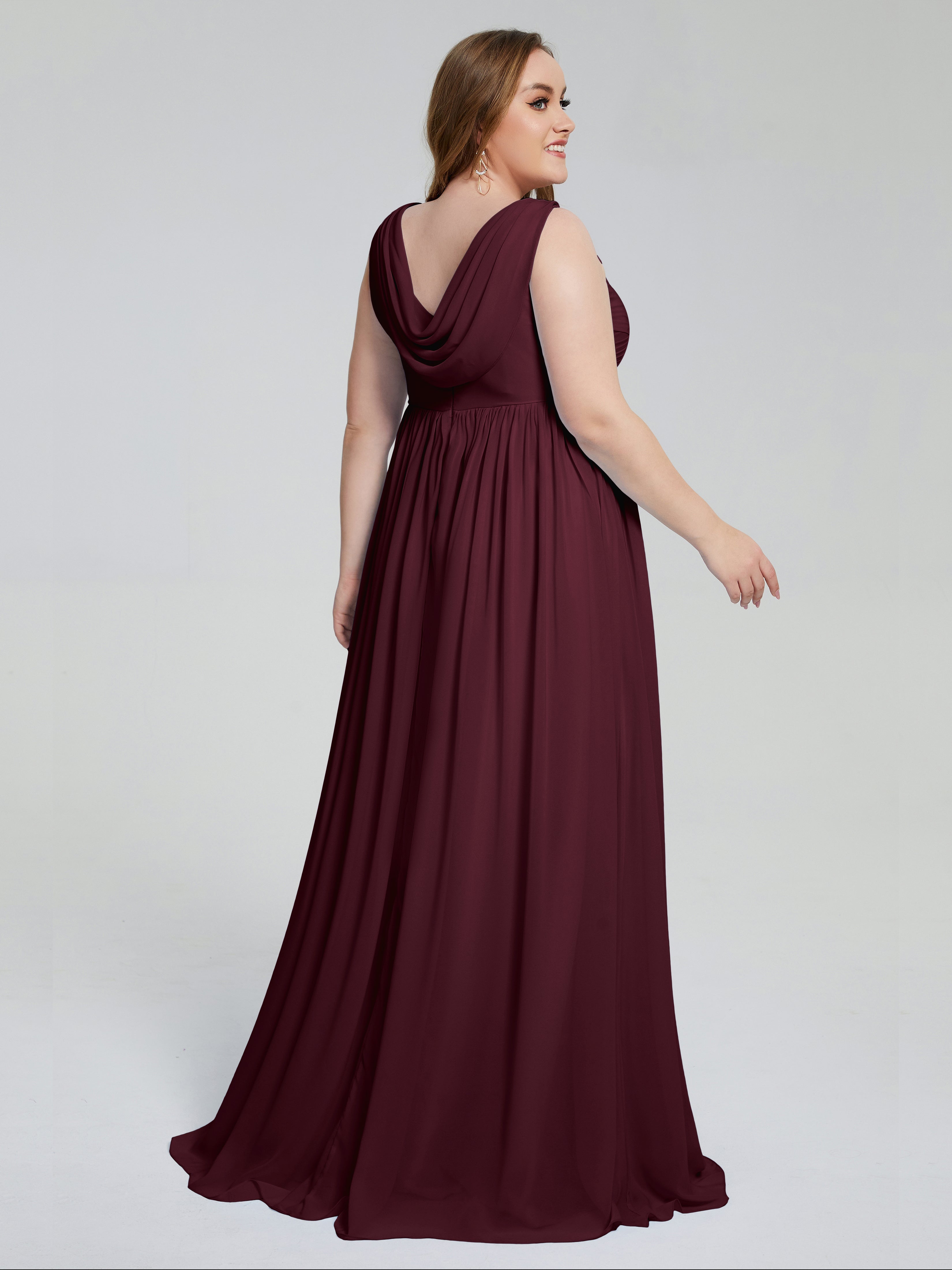 Angelina Sleeveless Plus Size Chiffon Long Bridesmaid Dresses