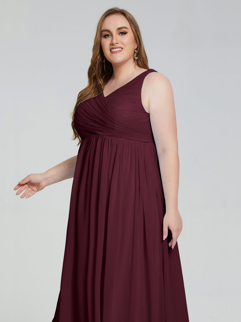 Angelina Sleeveless Plus Size Chiffon Long Bridesmaid Dresses