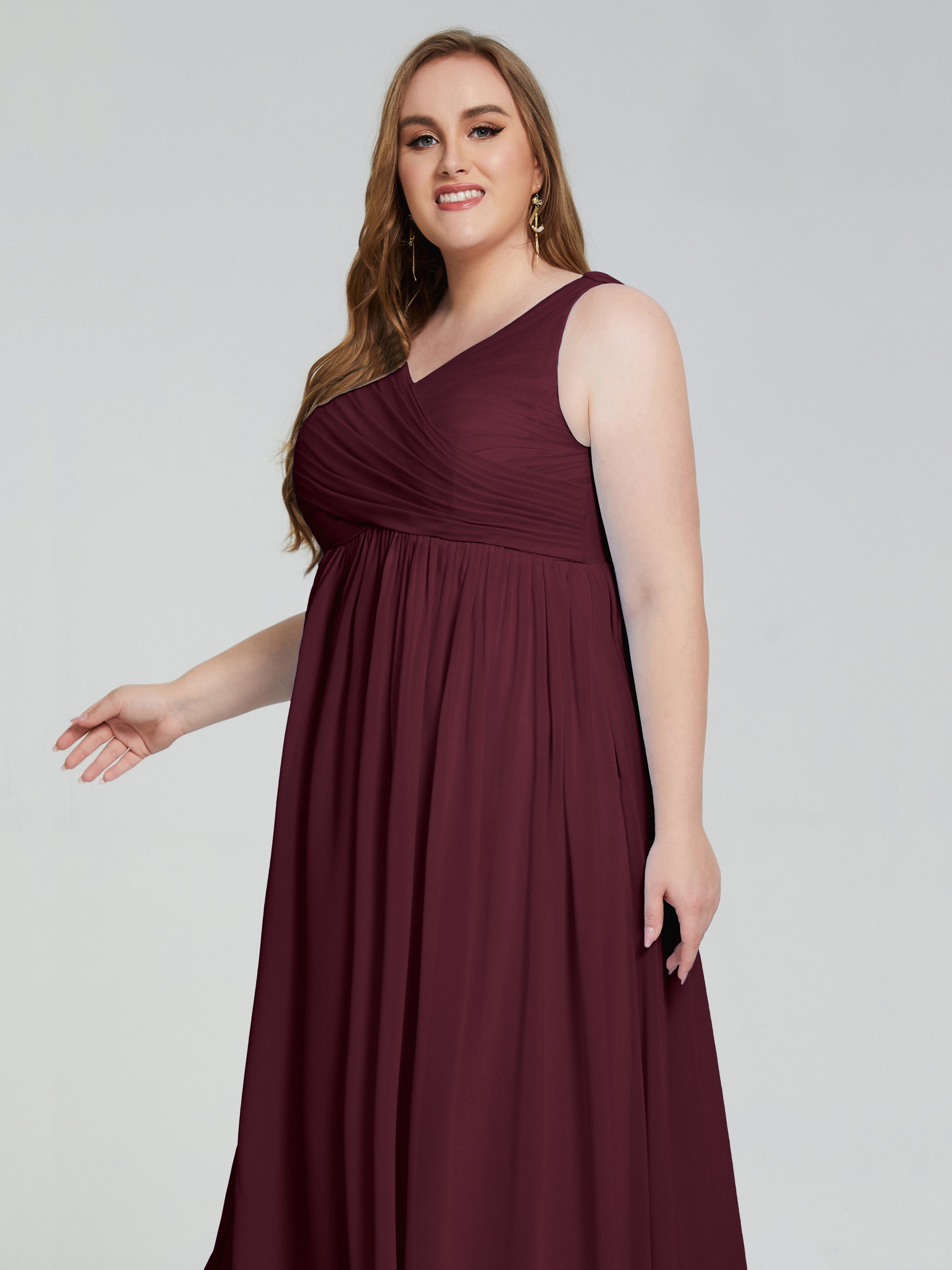 Angelina Sleeveless Plus Size Chiffon Long Bridesmaid Dresses