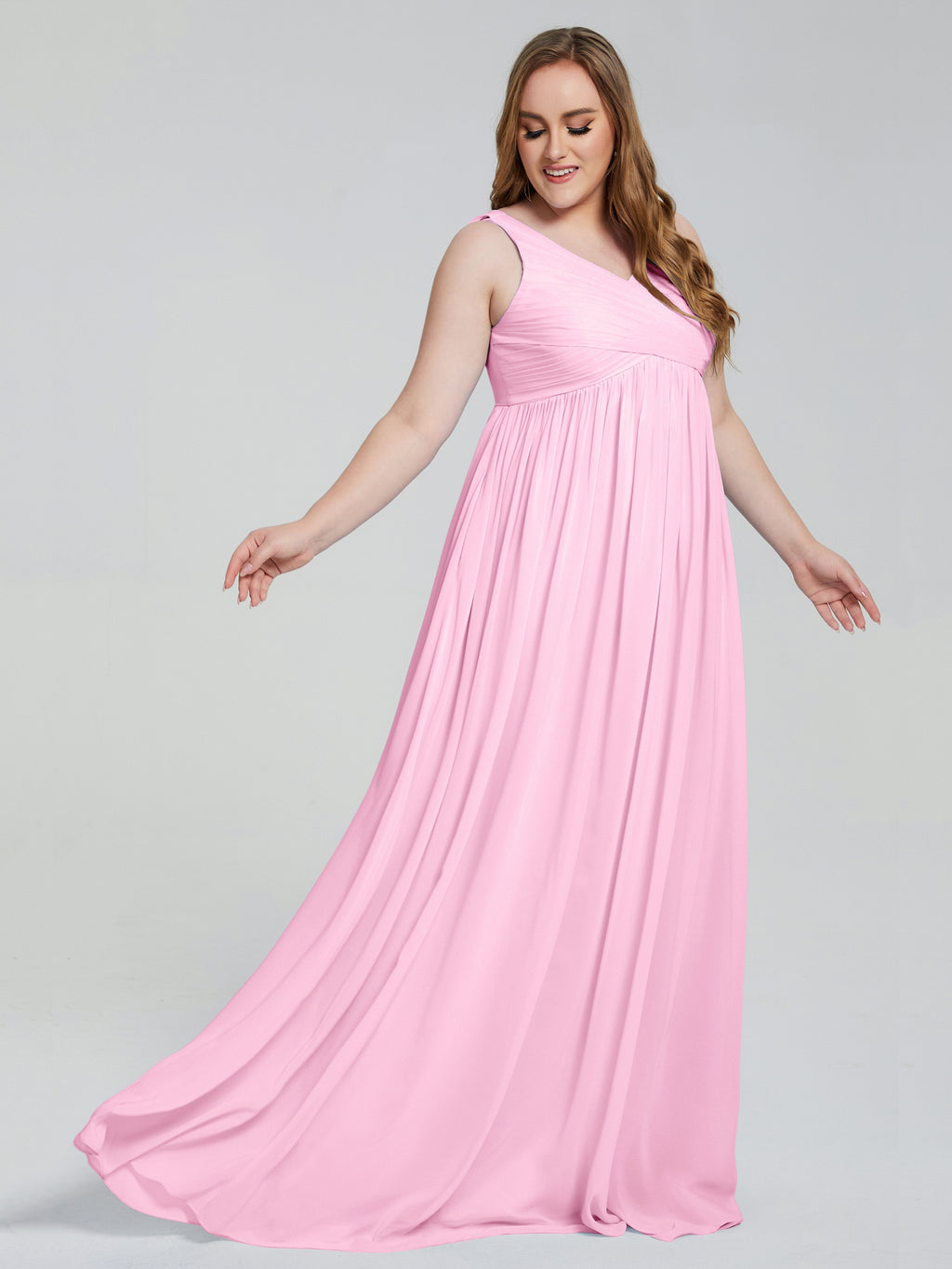 Angelina Sleeveless Plus Size Chiffon Long Bridesmaid Dresses