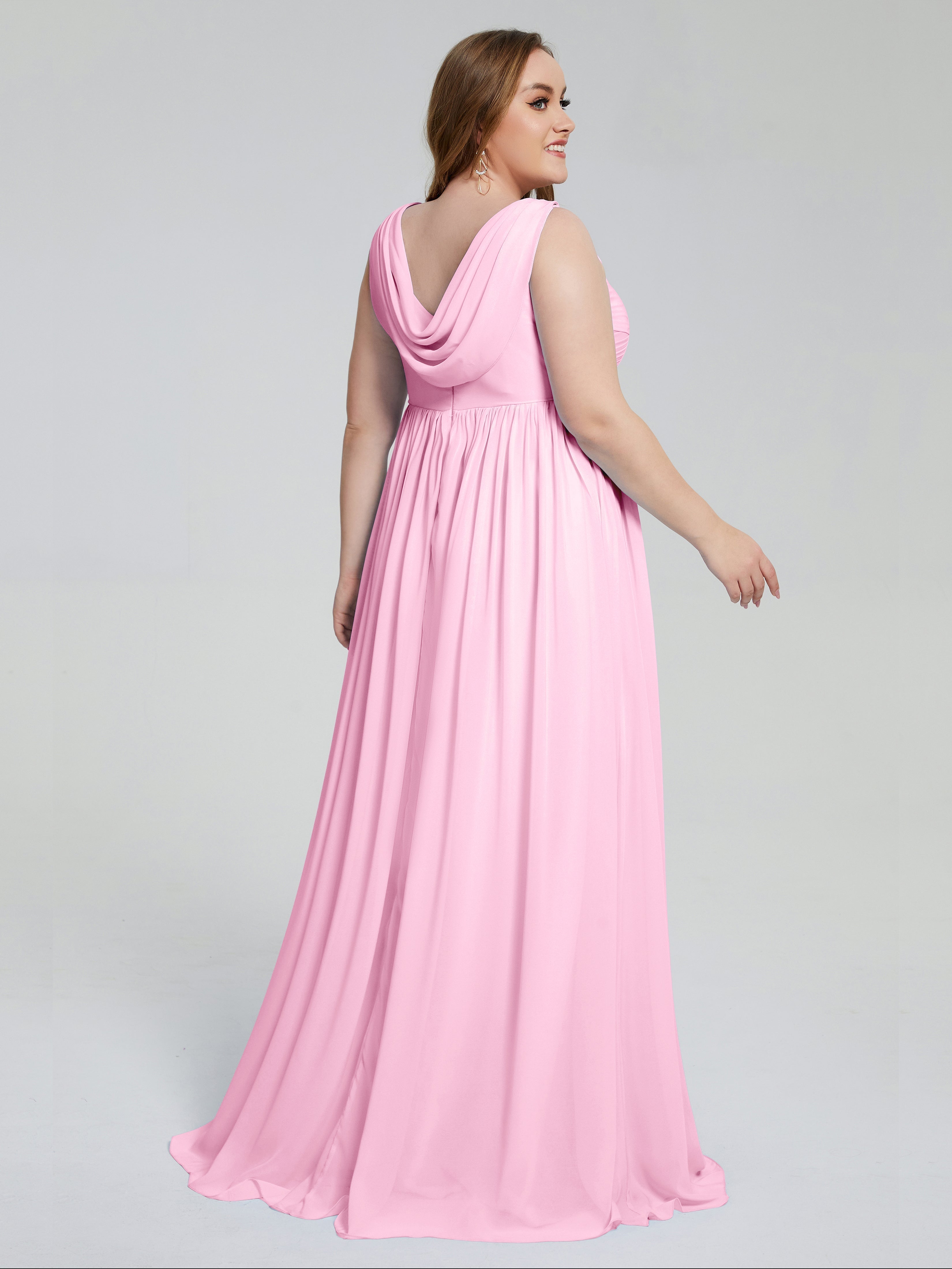 Angelina Sleeveless Plus Size Chiffon Long Bridesmaid Dresses