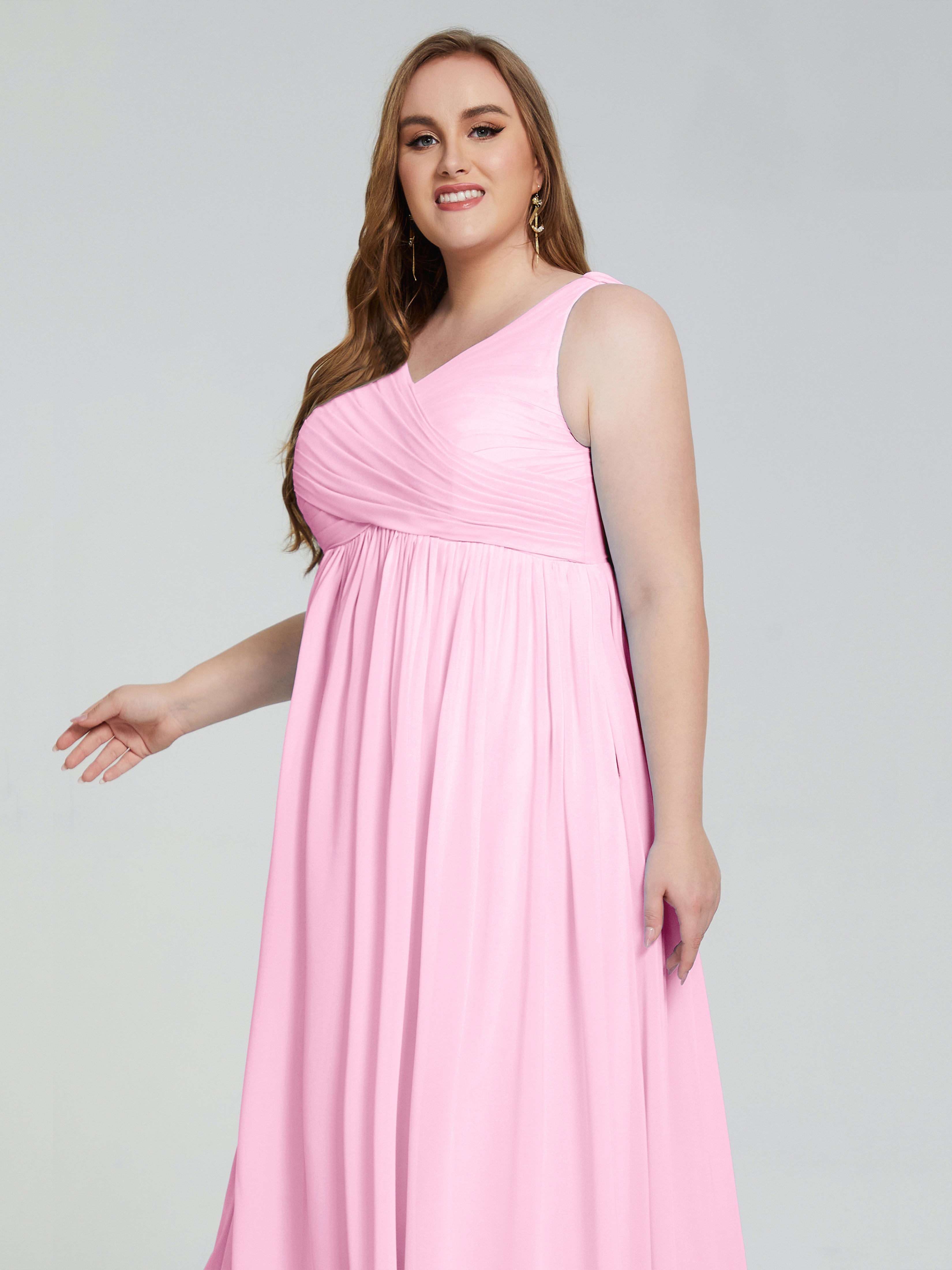 Angelina Sleeveless Plus Size Chiffon Long Bridesmaid Dresses