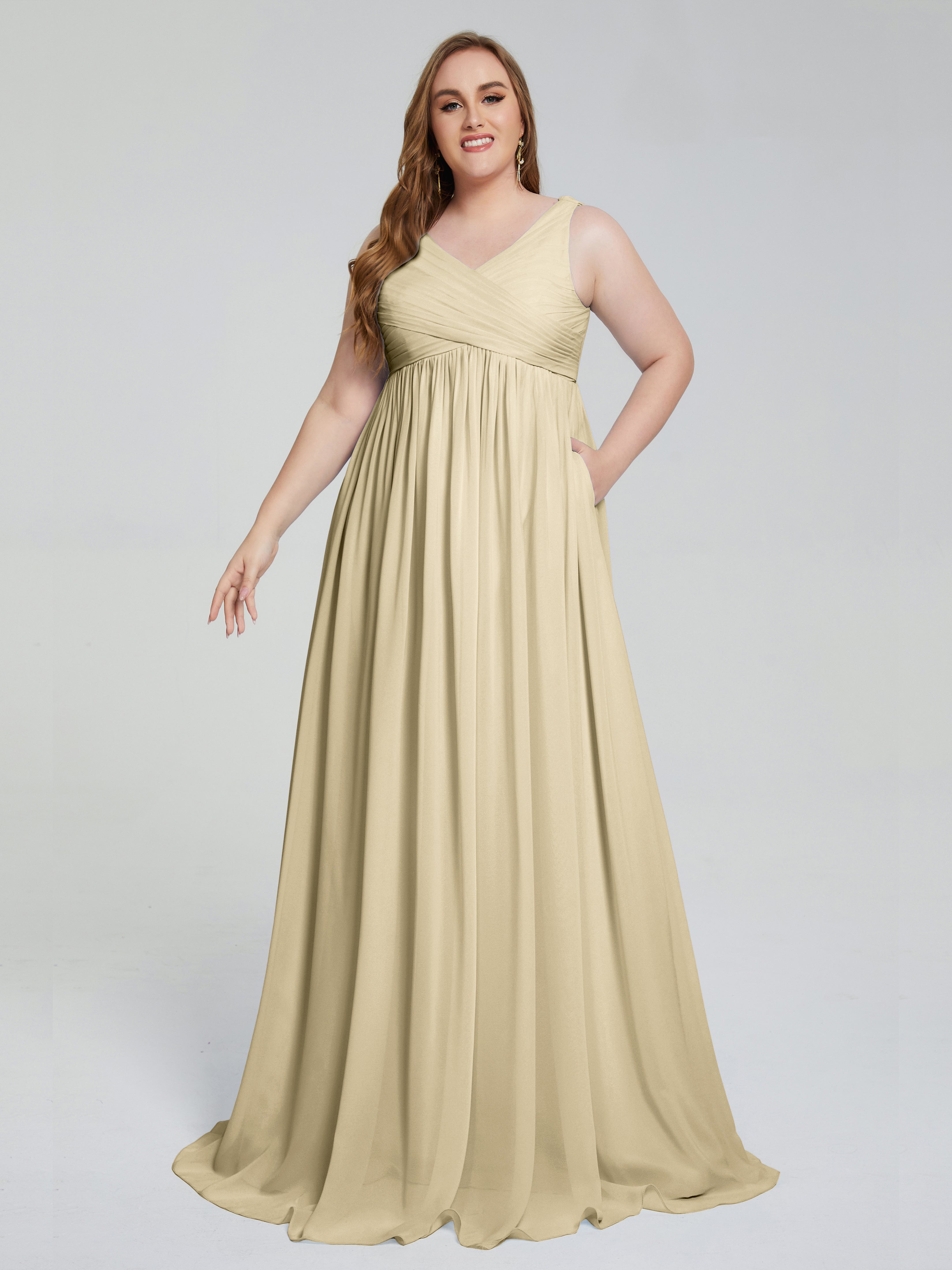 Angelina Sleeveless Plus Size Chiffon Long Bridesmaid Dresses