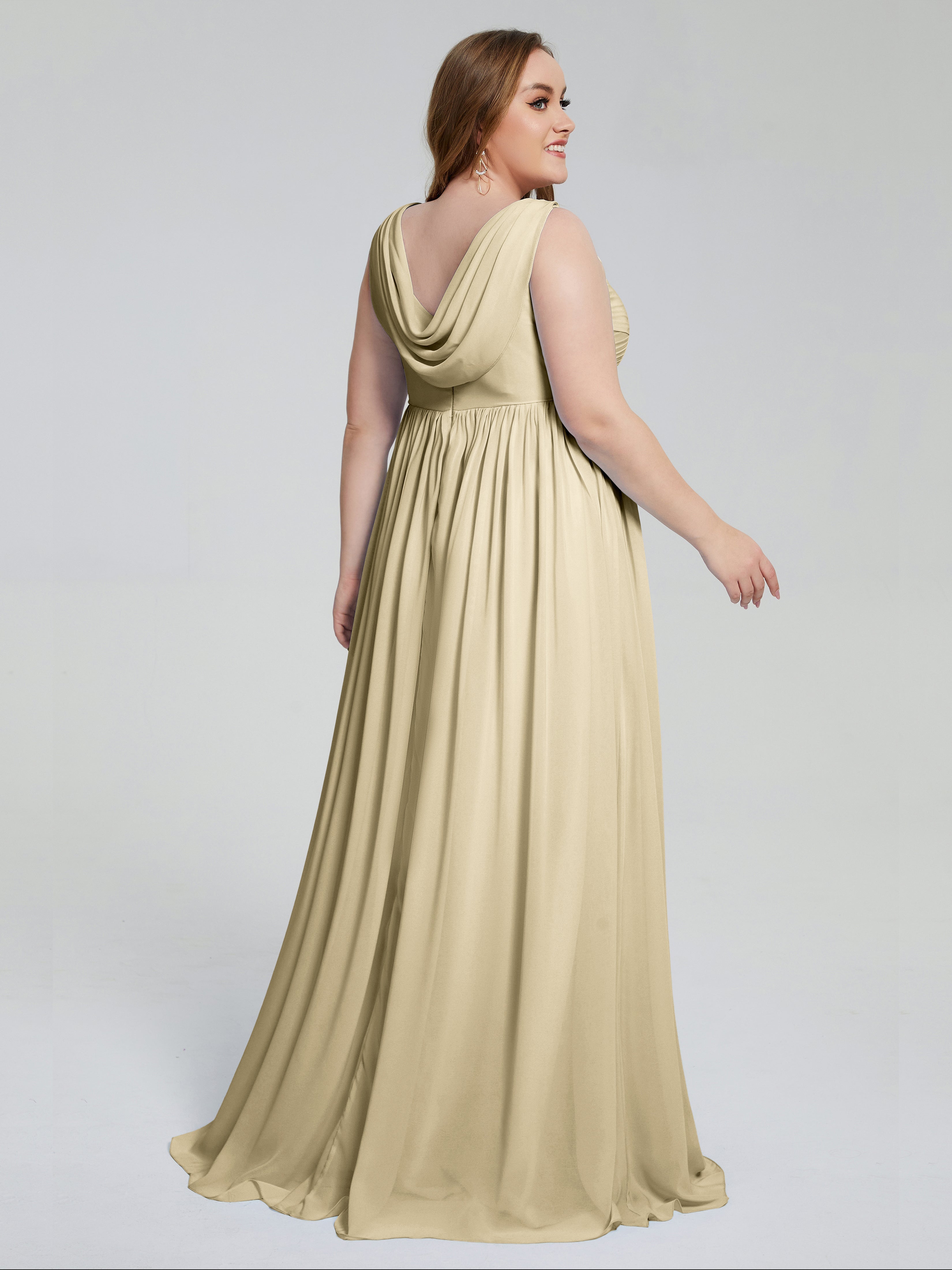 Angelina Sleeveless Plus Size Chiffon Long Bridesmaid Dresses