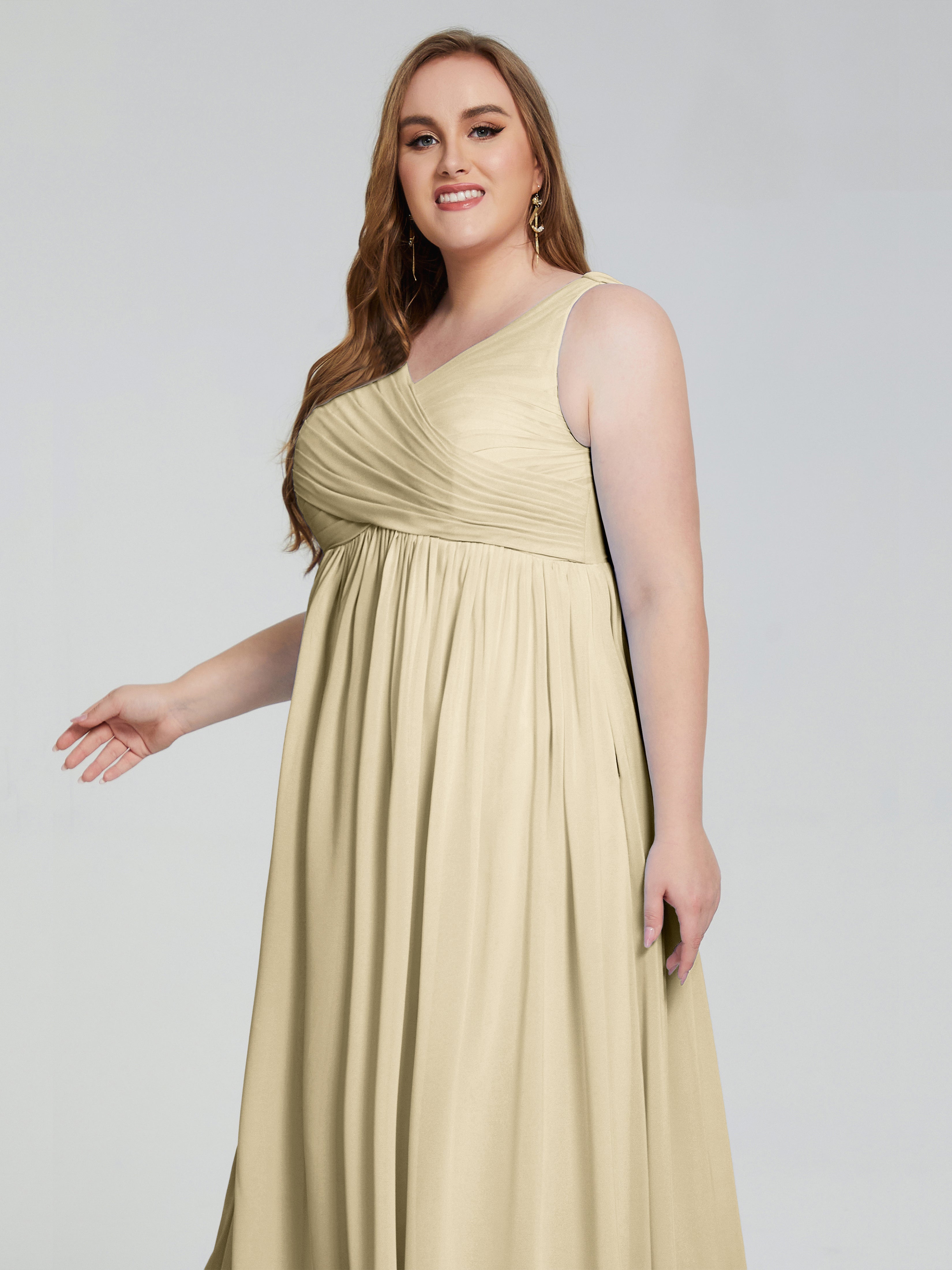 Angelina Sleeveless Plus Size Chiffon Long Bridesmaid Dresses