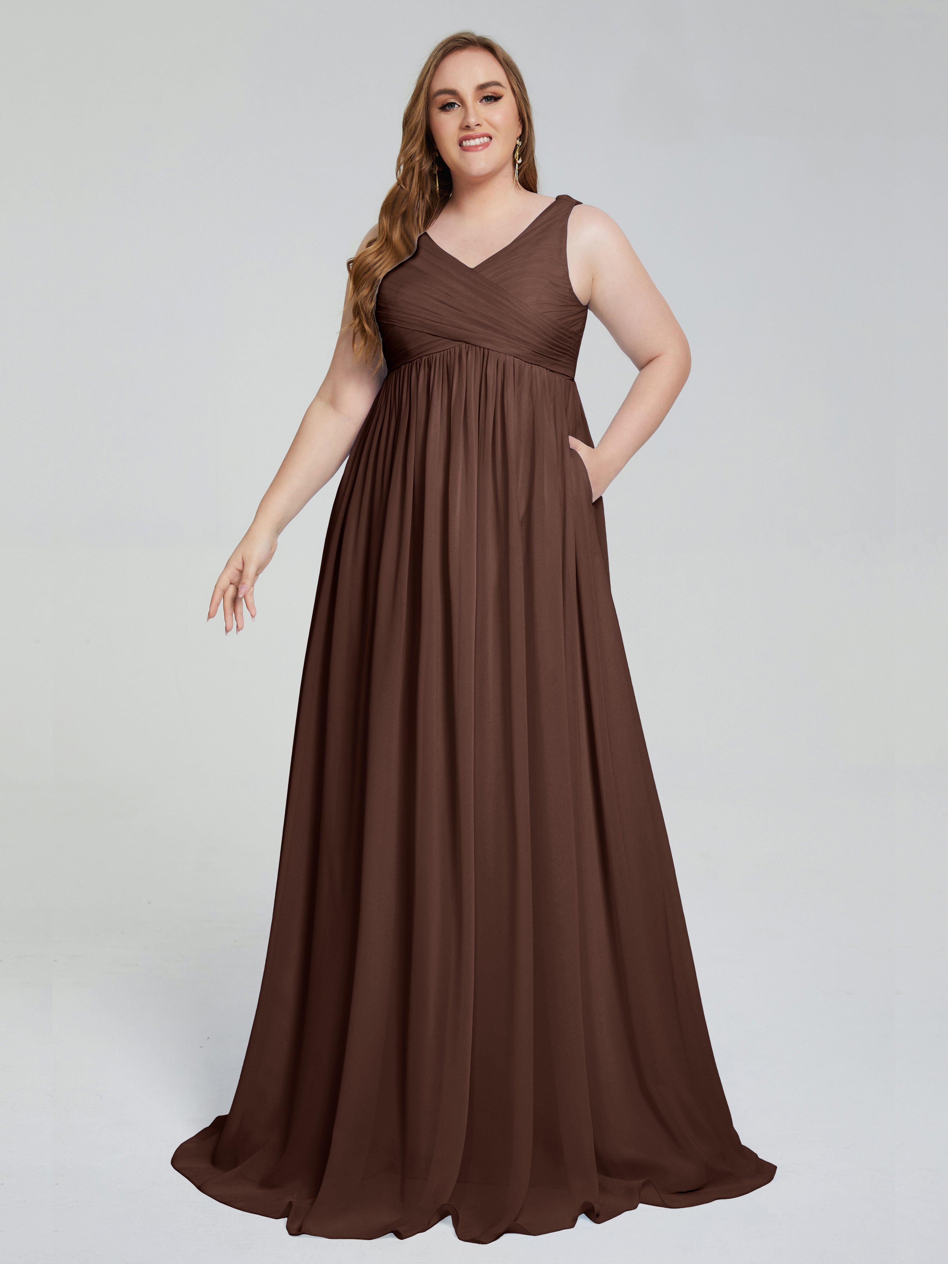 Angelina Sleeveless Plus Size Chiffon Long Bridesmaid Dresses