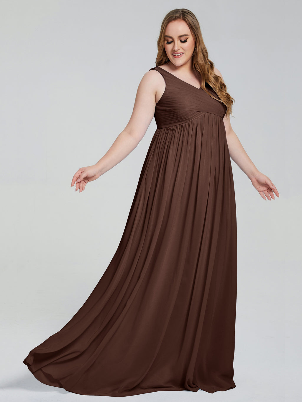Angelina Sleeveless Plus Size Chiffon Long Bridesmaid Dresses