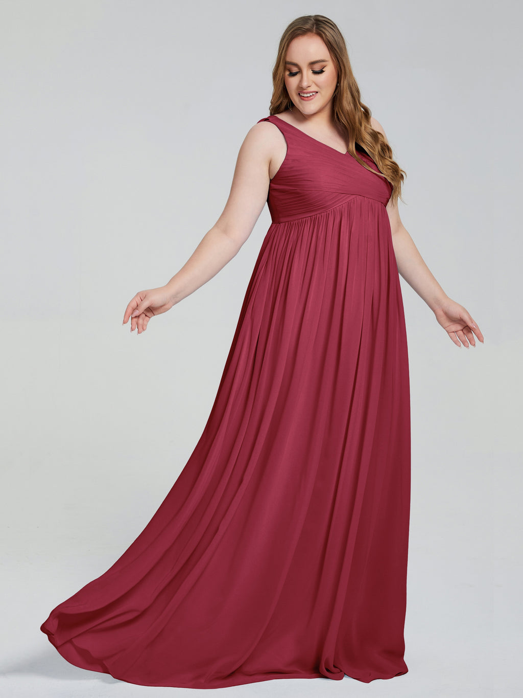 Angelina Sleeveless Plus Size Chiffon Long Bridesmaid Dresses