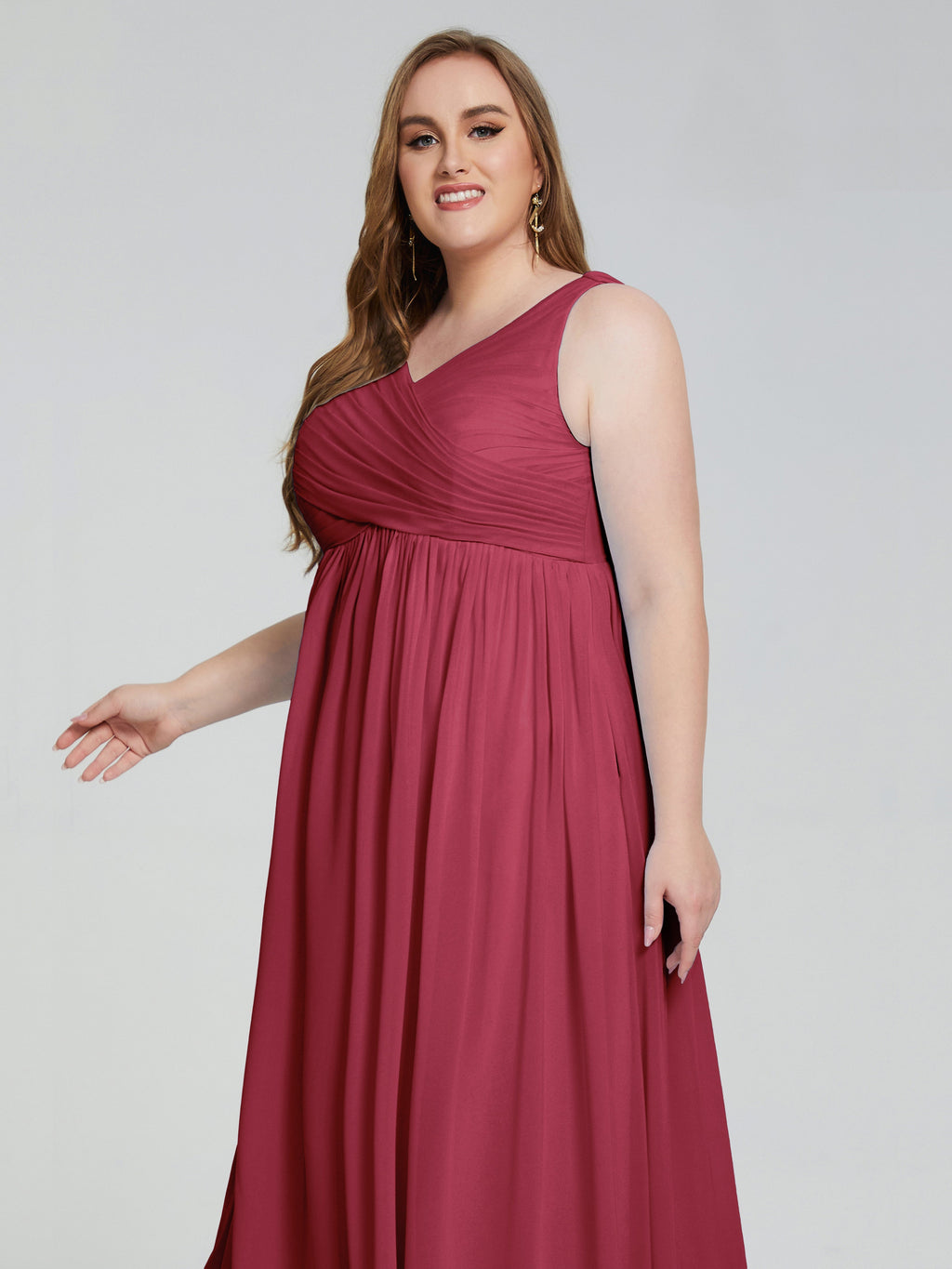 Angelina Sleeveless Plus Size Chiffon Long Bridesmaid Dresses