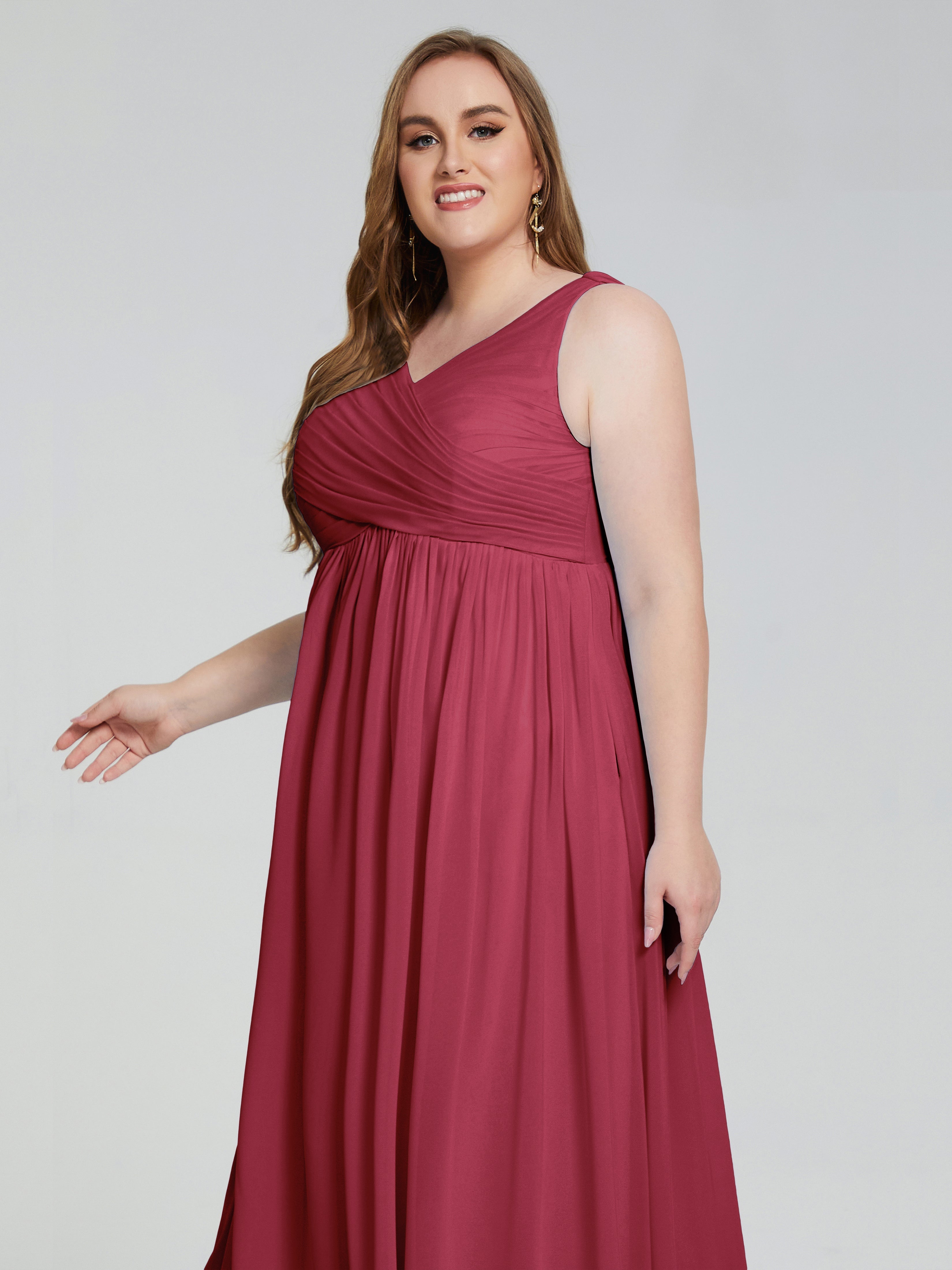 Angelina Sleeveless Plus Size Chiffon Long Bridesmaid Dresses