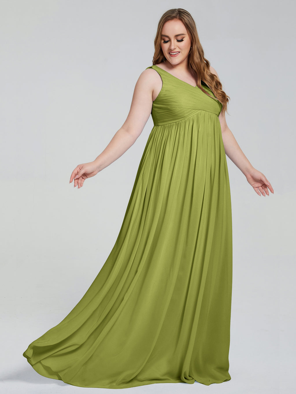 Angelina Sleeveless Plus Size Chiffon Long Bridesmaid Dresses